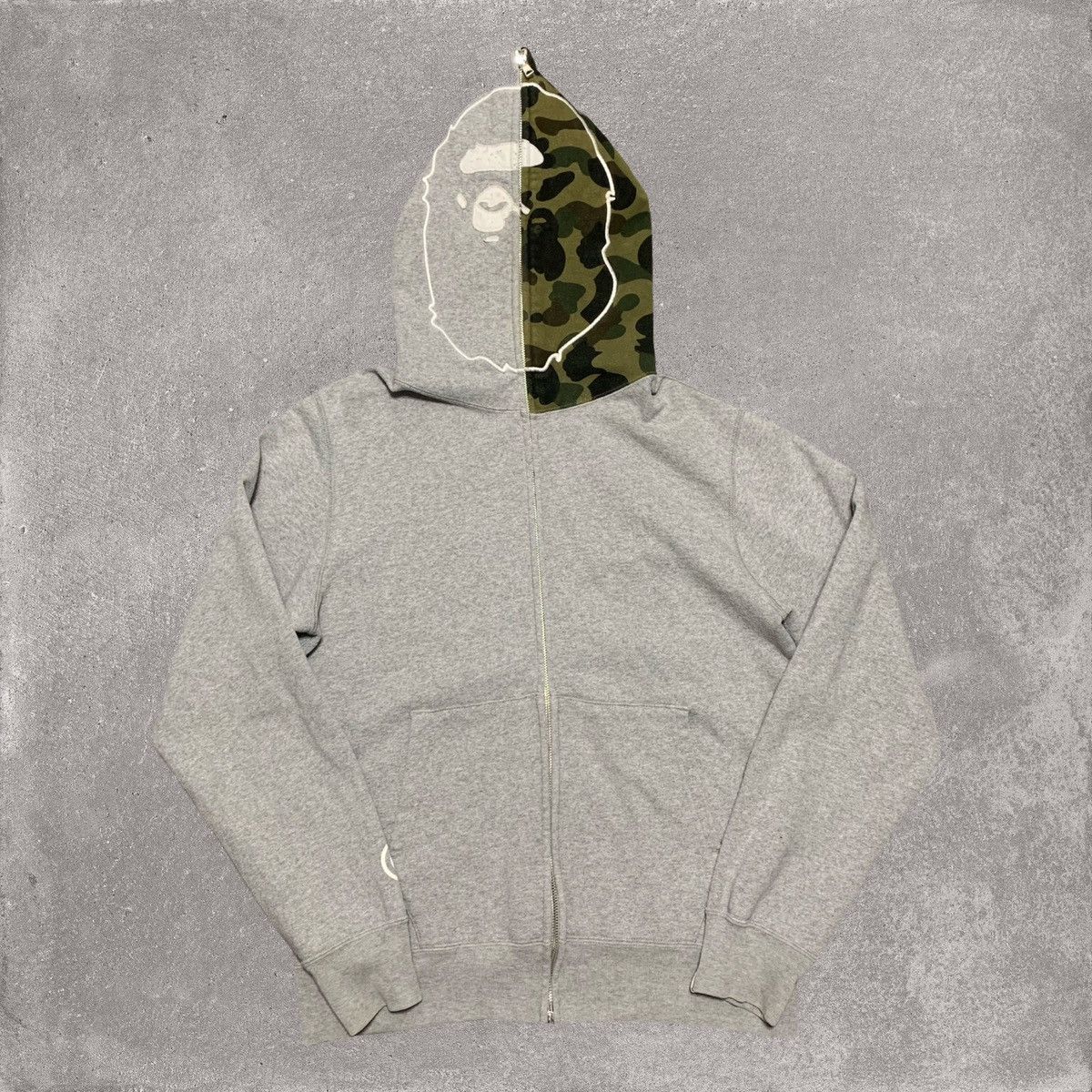 Bape Bape Large Shark Ape Full Zip Grey Hoodie Green Camo Grailed