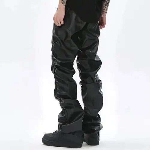 Jean #8 Street Hip Hop Loose Pleated Casual Leather Pants Size US 28 / EU 44 - 4 Thumbnail