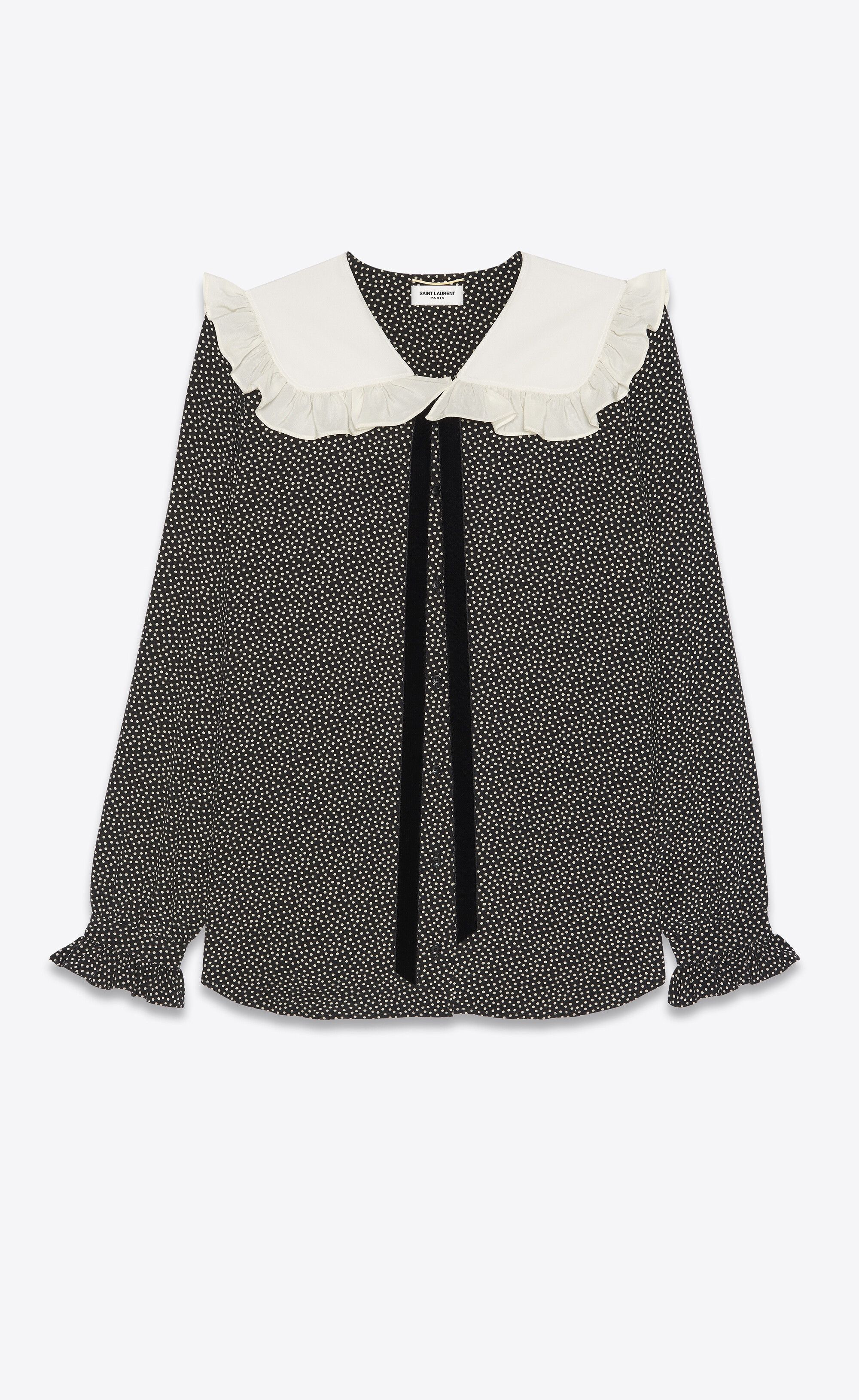 Saint Laurent Paris o1s1wg111224 Frilled Blouse in Silk Crepe in Multicolor Size S / US 4 / IT 40 - 2 Thumbnail
