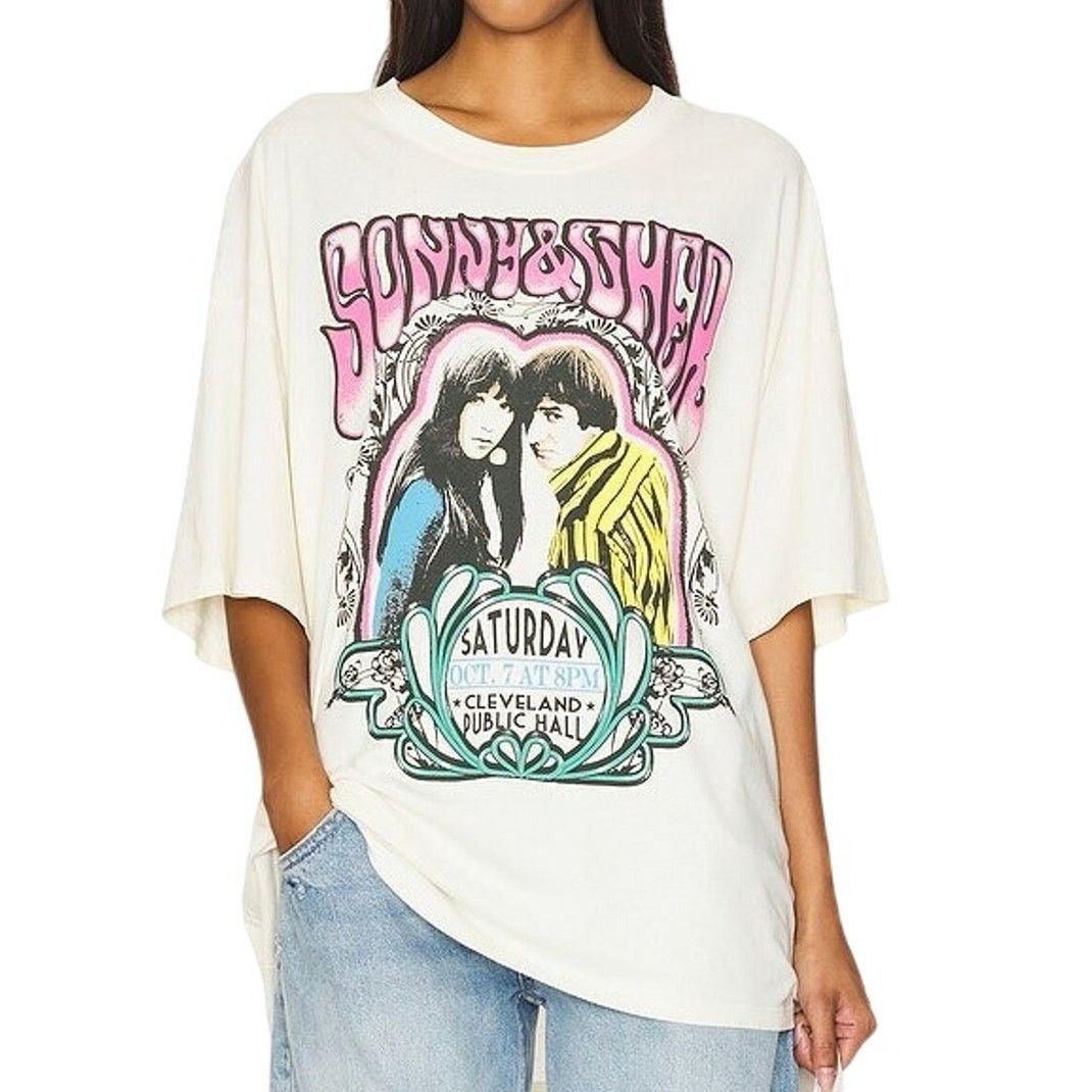 Daydreamer DAYDREAMER Sonny & Cher Cleveland OS Tee in Stone New Size ONE SIZE - 4 Thumbnail