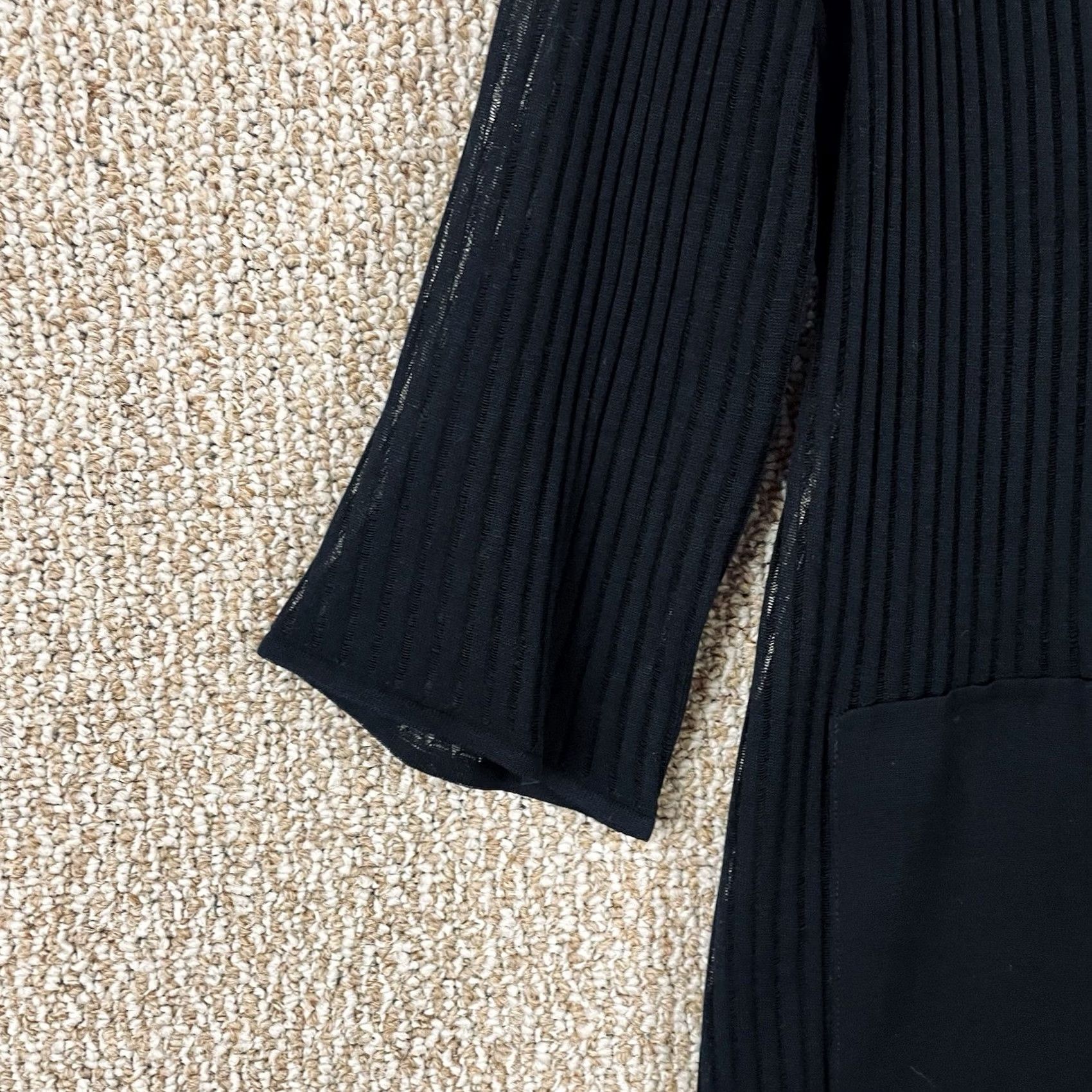 Vintage Ming Wang Cardigan Jacket Women L Ribbed Sheer Black Knit Longline T374 Knit Cardigan Ribbed Open Collarless Long Sleeve Round Neck Black Woman Large Size L / US 10 / IT 46 - 7 Thumbnail