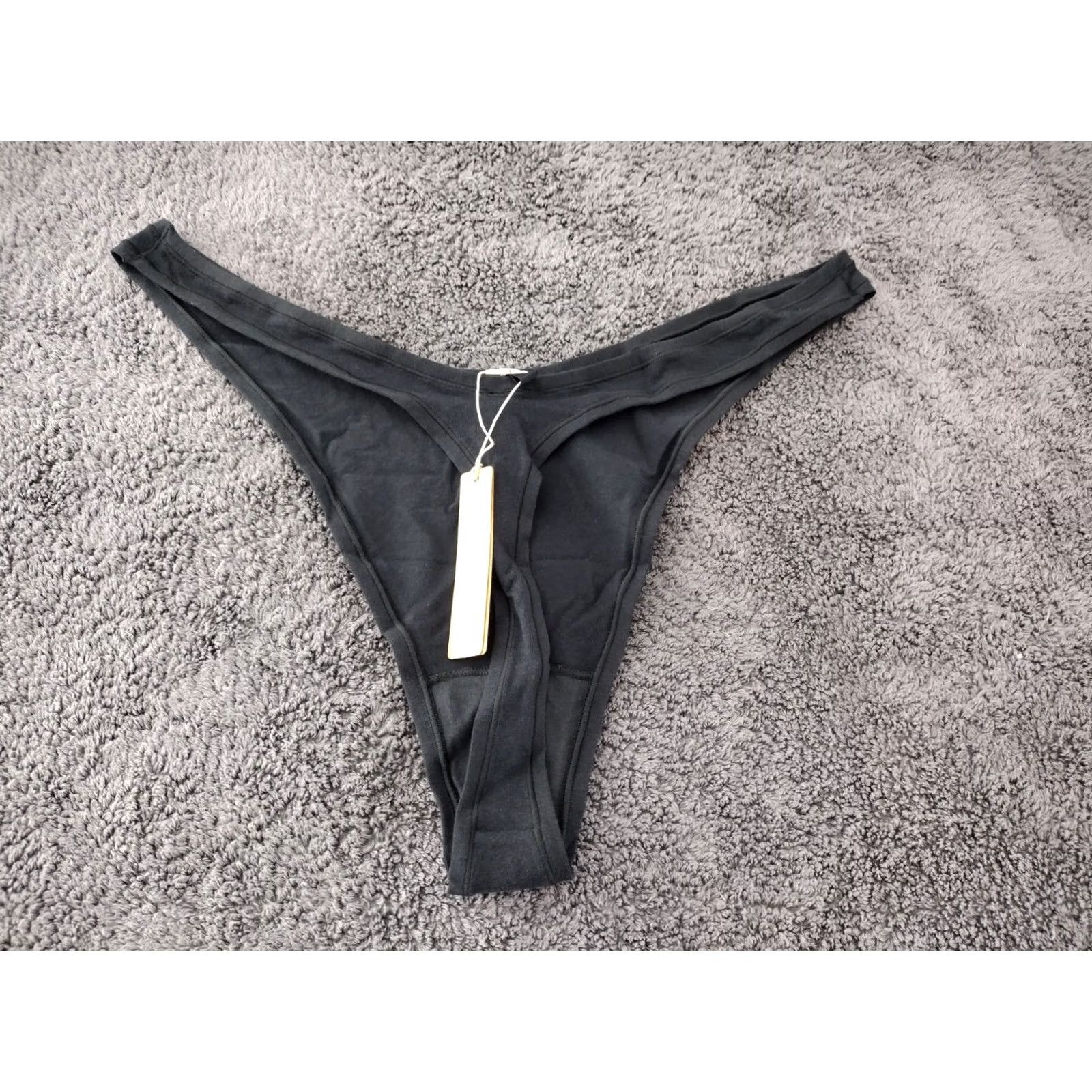 SKIMS Skims Panties Thong 4X Women Soot Cotton Jersey Dipped Vshape Low Rise Size XXL / US 16-18 / IT 52-54 - 2 Thumbnail