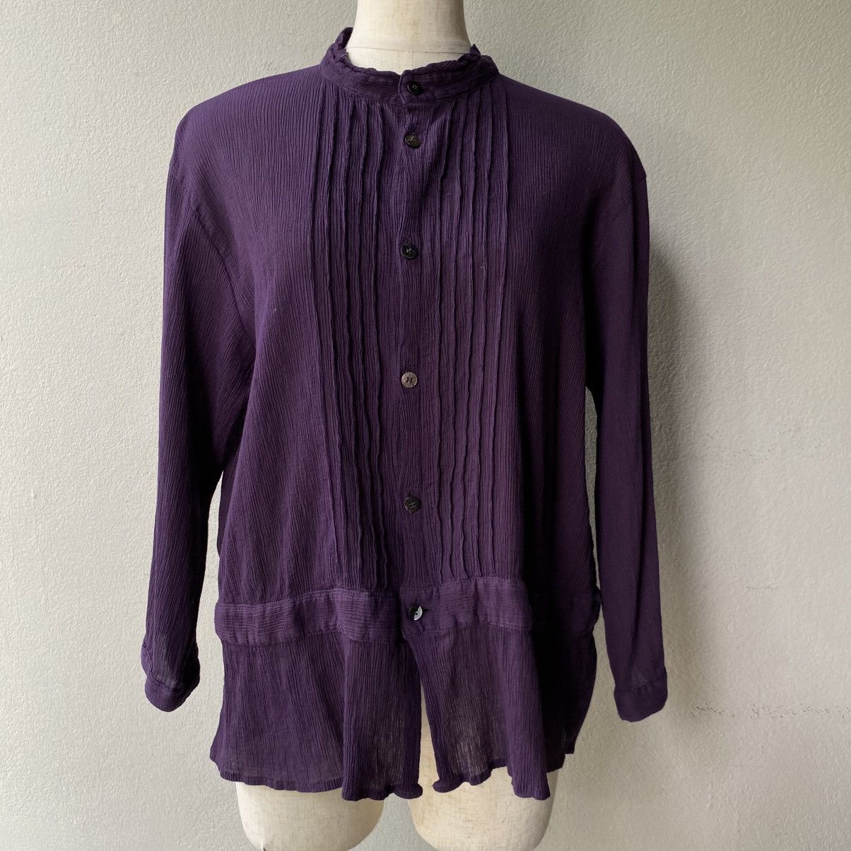 Issey Miyake Plantation Purple Long Sleeve Pleated Button-Up Blouse Size M / US 6-8 / IT 42-44 - 11 Thumbnail