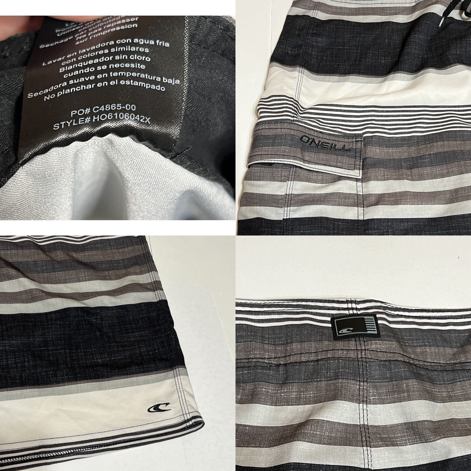 O'Neill O'Neill Board Shorts Men's Size 38 Gray White Striped Cargo Pocket Swim Unlined Polyester Blend Microfiber 90s Lifeguard Beach Athletic Size US 38 / EU 54 - 8 Thumbnail