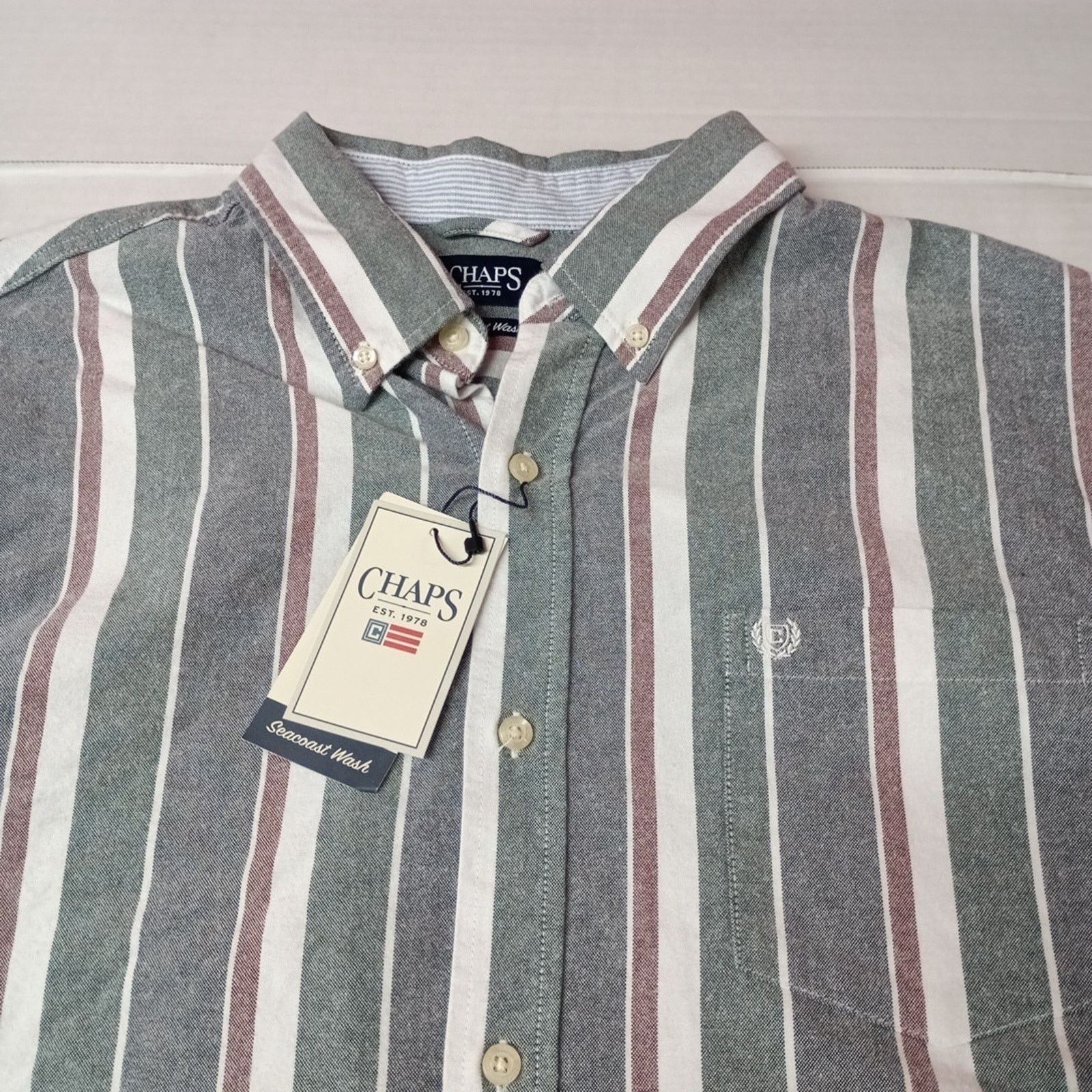 Chaps Chaps Seacoast Oxford Woven Shirt Men's XL Evergreen Striped Size US XL / EU 56 / 4 - 3 Thumbnail