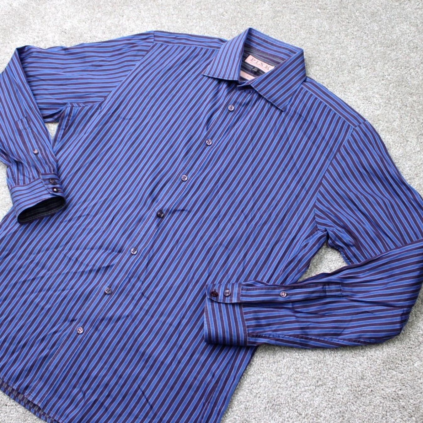 Pinko Thomas Pink Dress Shirt Mens 15 1/2 39 Blue Slim Shirt Long Sleeve Button Cuff Capable Slim Fit Size US L / EU 52-54 / 3 - 3 Thumbnail