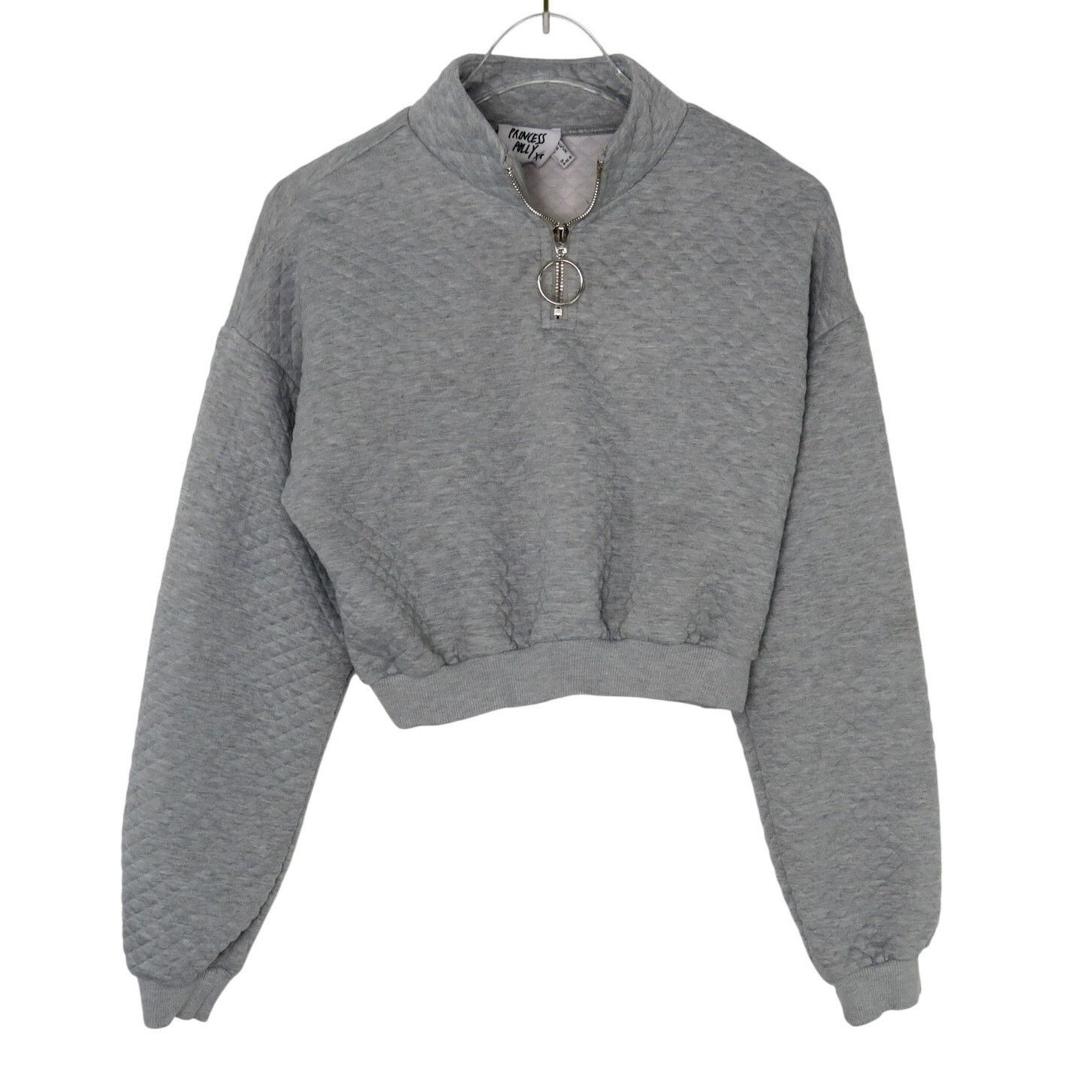 PRINCESS POLLY Princess Polly Gray Quarter Zip Cropped Sweatshirt Size 2 Size S / US 4 / IT 40 - 1 Thumbnail