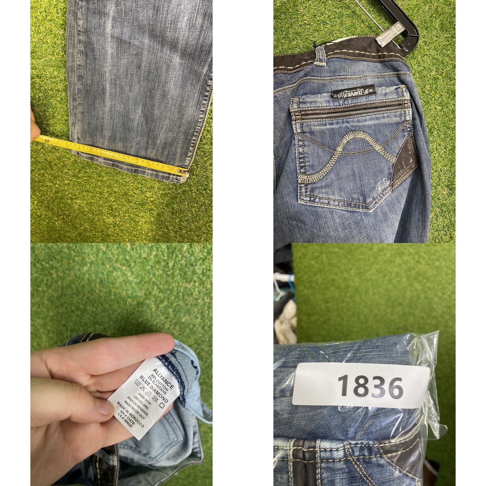 Vintage Allyance Blue Diamond Jeans Womens Size 29 Low Rise Flare 32x30 Leather Trim Jeans Size 29" - 9 Thumbnail