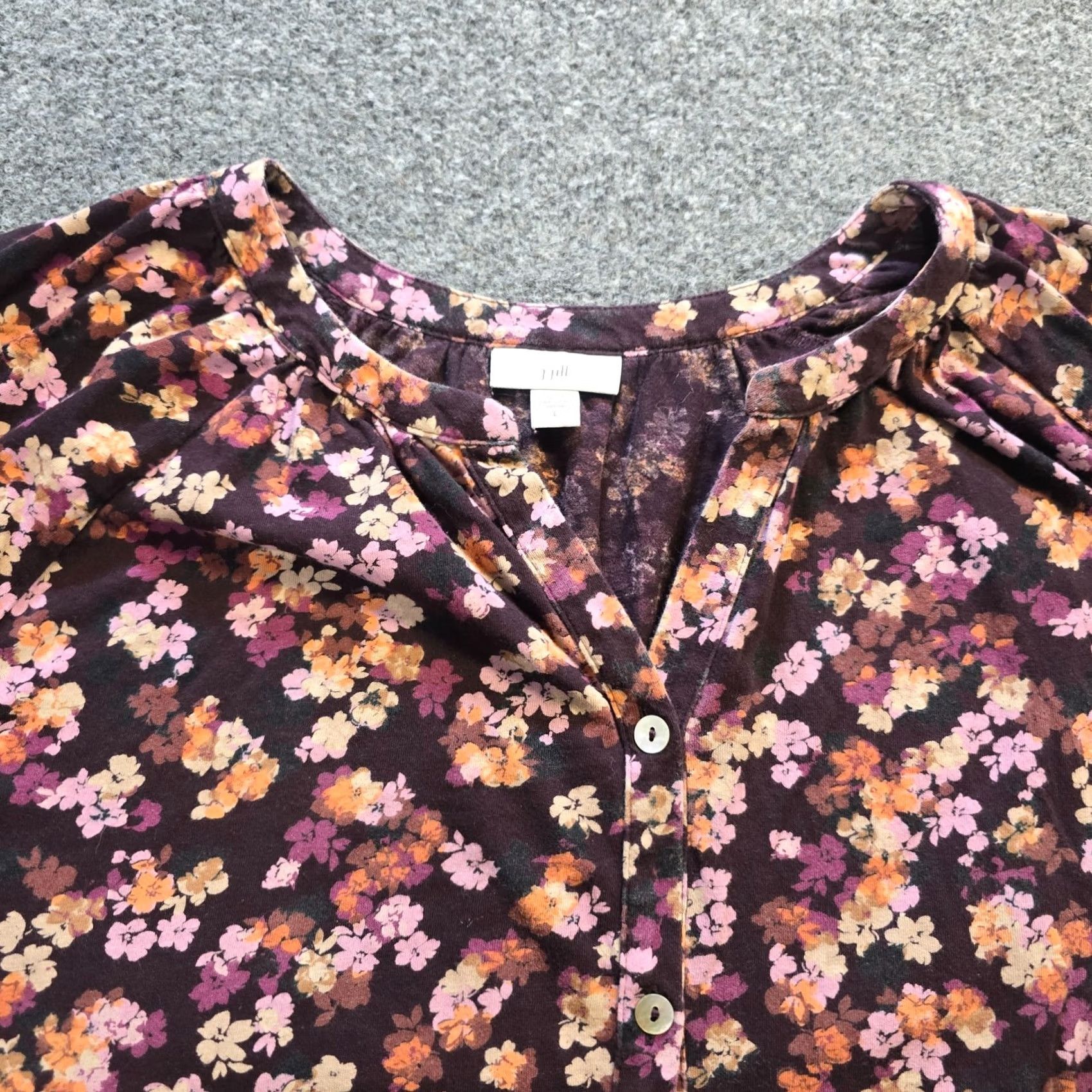 J. Jill J Jill Top Womens L purple burgundy Floral Button Front Casual Career Shirt Blouse Size L / US 10 / IT 46 - 2 Thumbnail