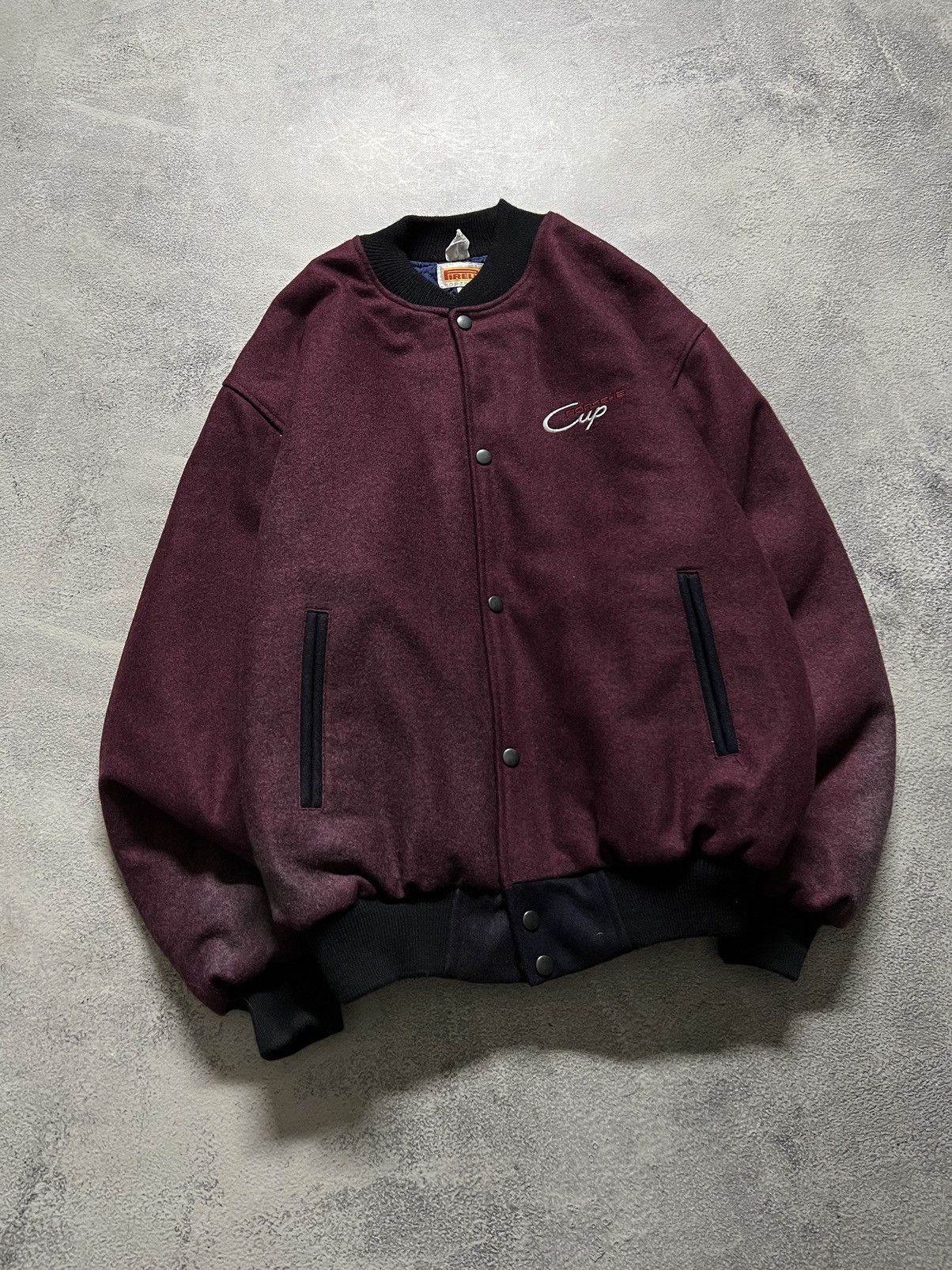 Vintage Y2k Thrashed Porsche Cup Firelli Wool Bomber Jacket 90’s Size US M / EU 48-50 / 2 - 1 Thumbnail