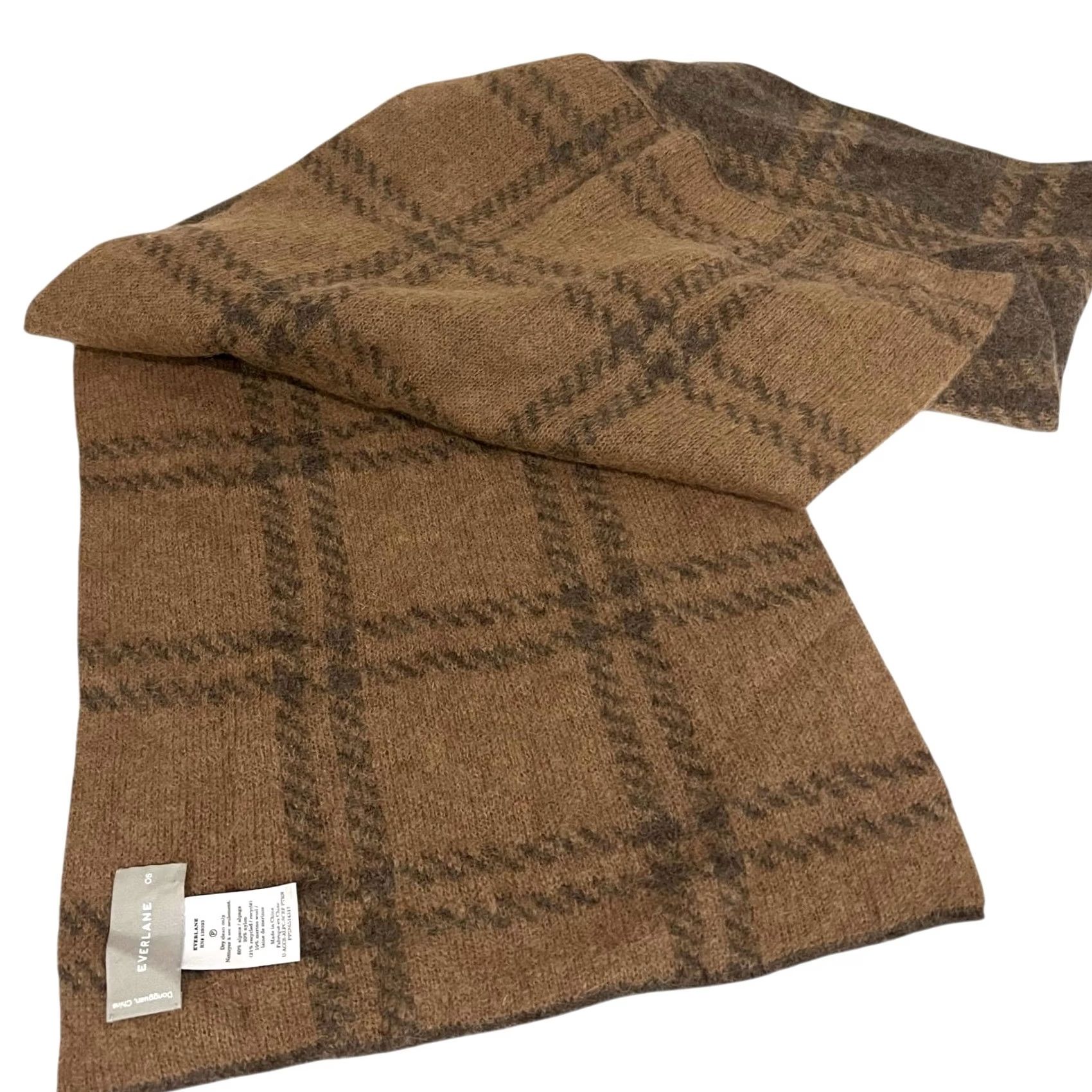Everlane Everlane Alpaca Blend Plaid Winter Scarf Tan Brown Soft Cozy Warm 80x15” Womens Scarf Size ONE SIZE - 3 Thumbnail