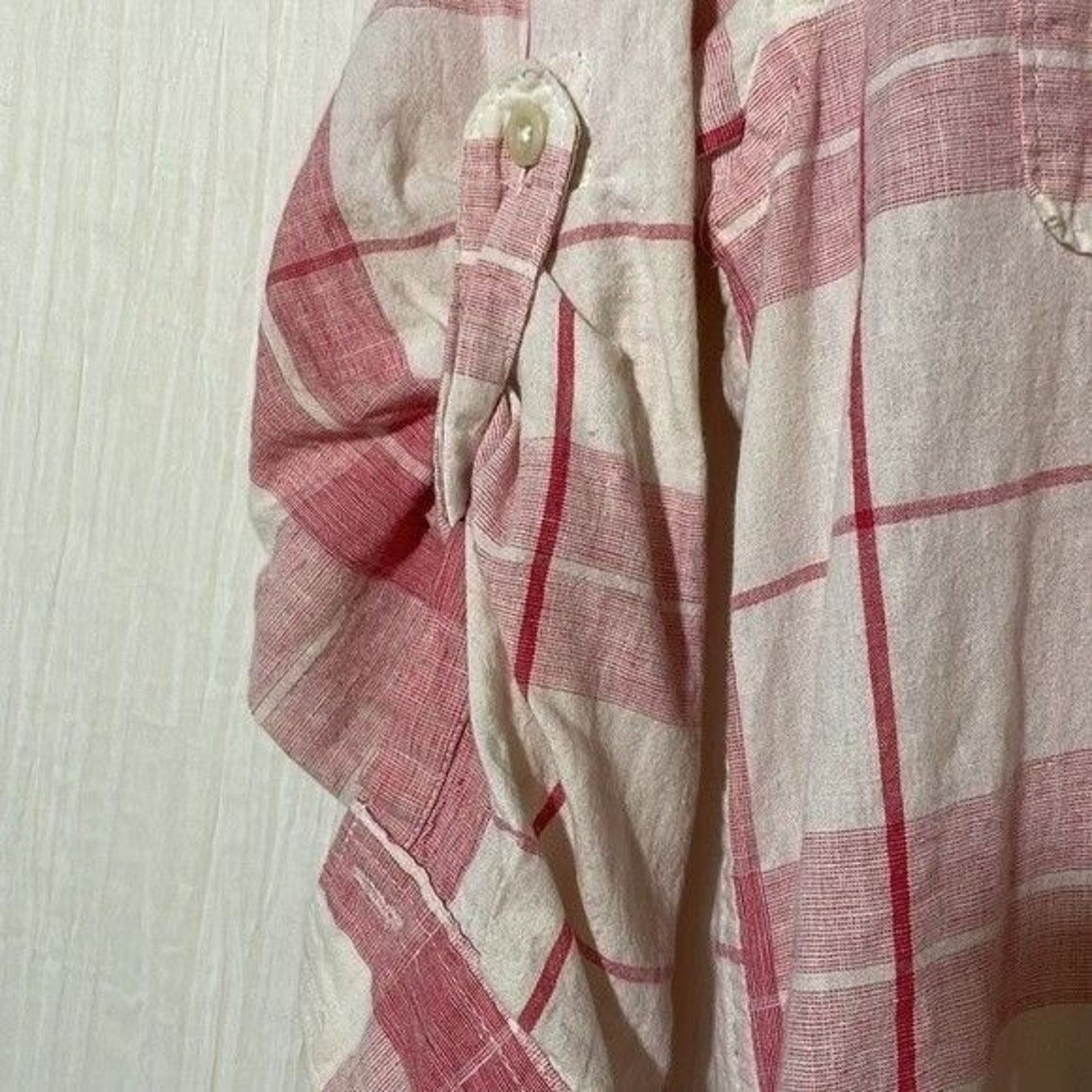 Gap Gap Womens Popover Top Pink White Plaid Linen Blend Size XS Size XS / US 0-2 / IT 36-38 - 2 Thumbnail