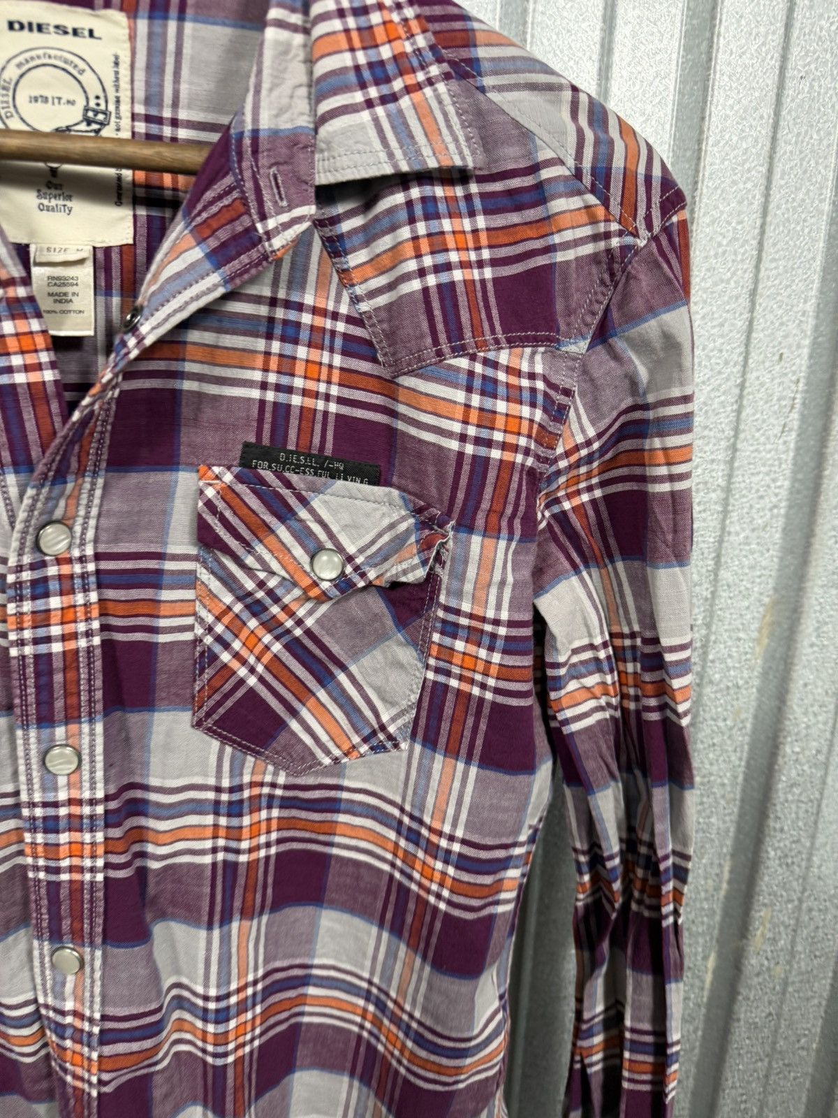 Diesel Diesel Purple Plaid Western Pearl Snap Button Up Shirt Size US M / EU 48-50 / 2 - 9 Thumbnail
