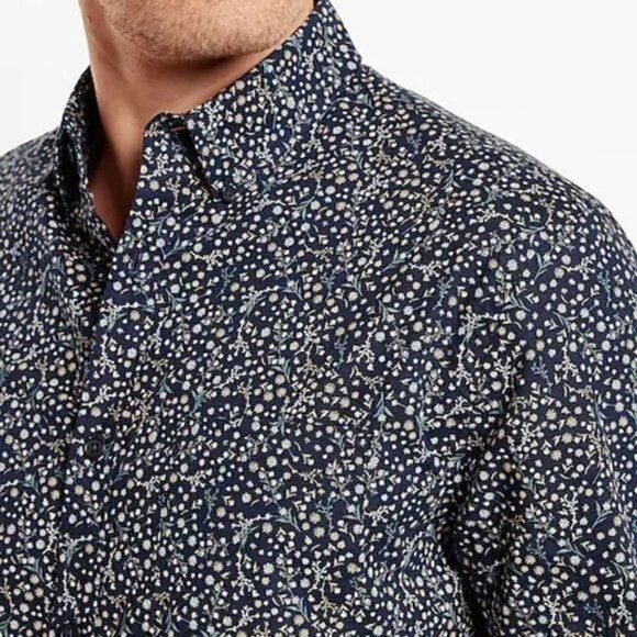 Express Express Button Down Shirt Blue Floral Print Stretch Size S Size US S / EU 44-46 / 1 - 2 Thumbnail