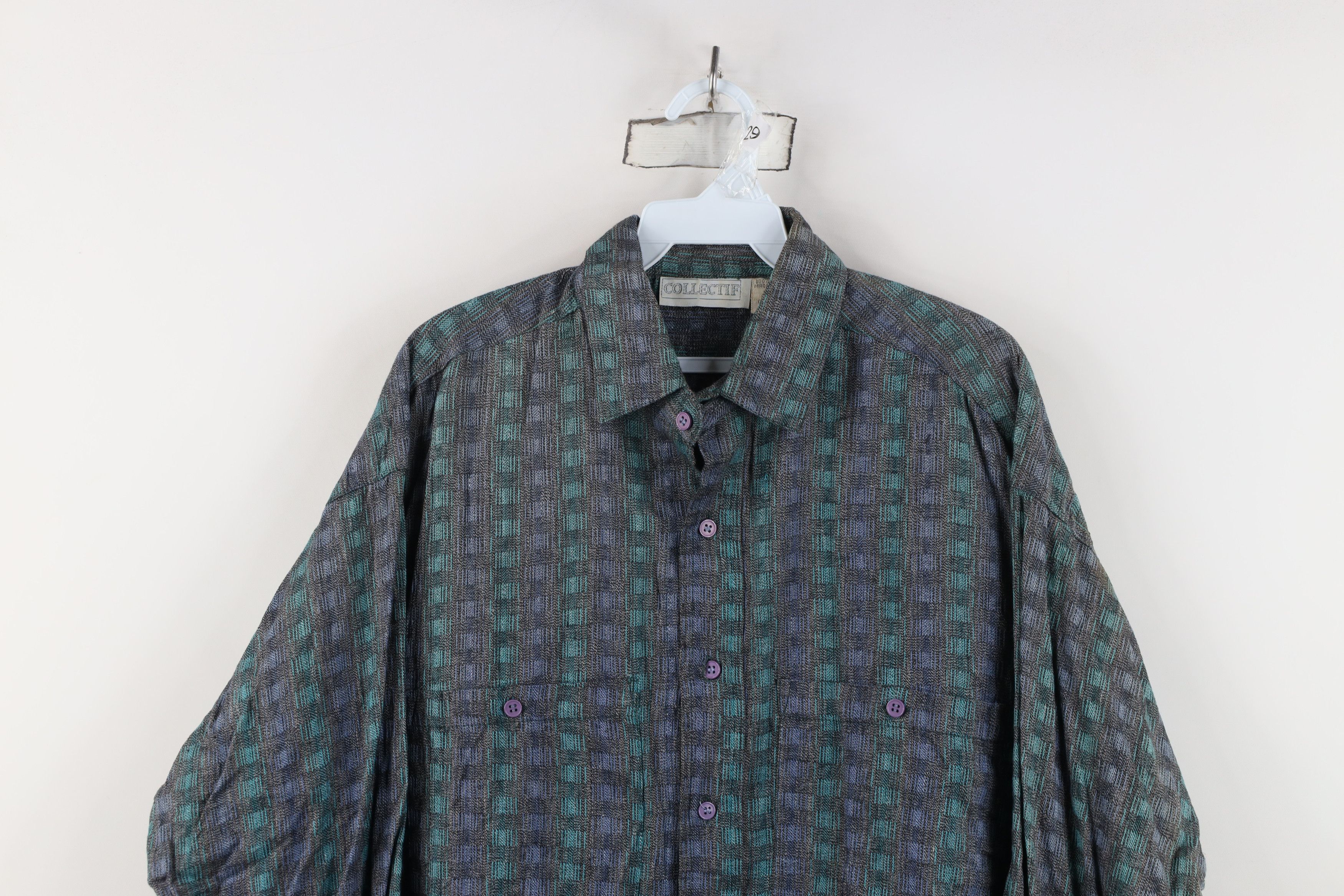 Vintage Vintage 90s Streetwear Madras Cotton Knit Button Shirt Size US M / EU 48-50 / 2 - 2 Thumbnail