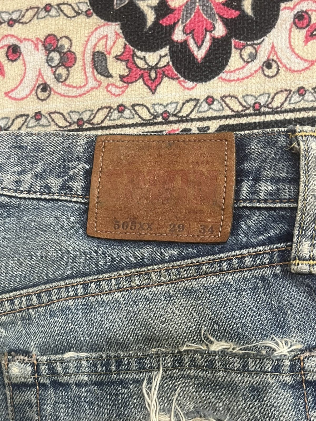 No Faith Studios Edwin 505XX Blue Faded Washed Distressed Selvedge Jeans Size US 29 - 9 Thumbnail