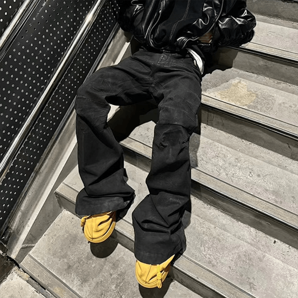 Jean Streetwear Black Glue Coated Boot Cut For Men Size US 33 - 2 Thumbnail