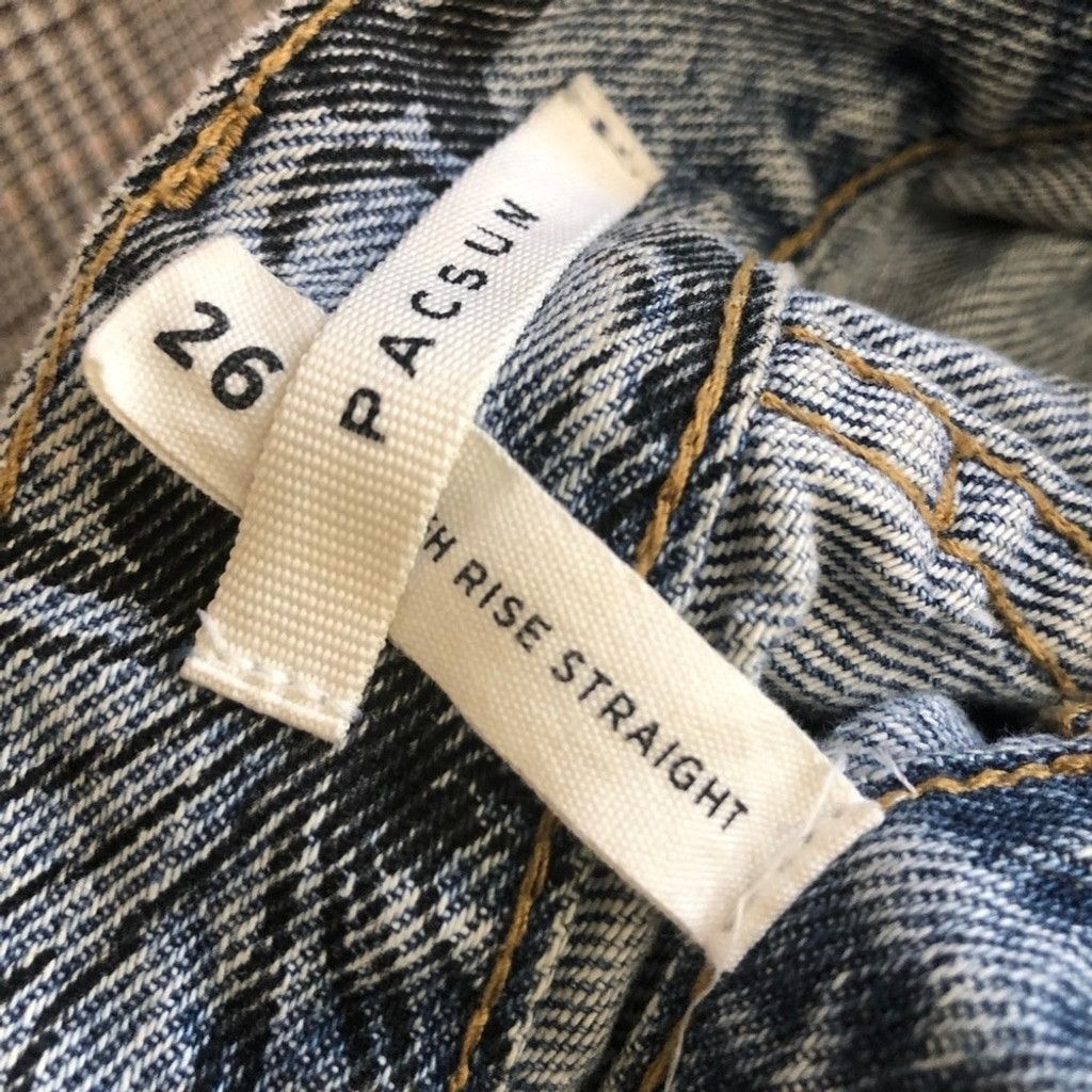 Pacsun Butterfly Jeans High Waisted Straight Leg Raw Hem Blue 26 Size 26" / US 2 / IT 38 - 8 Thumbnail