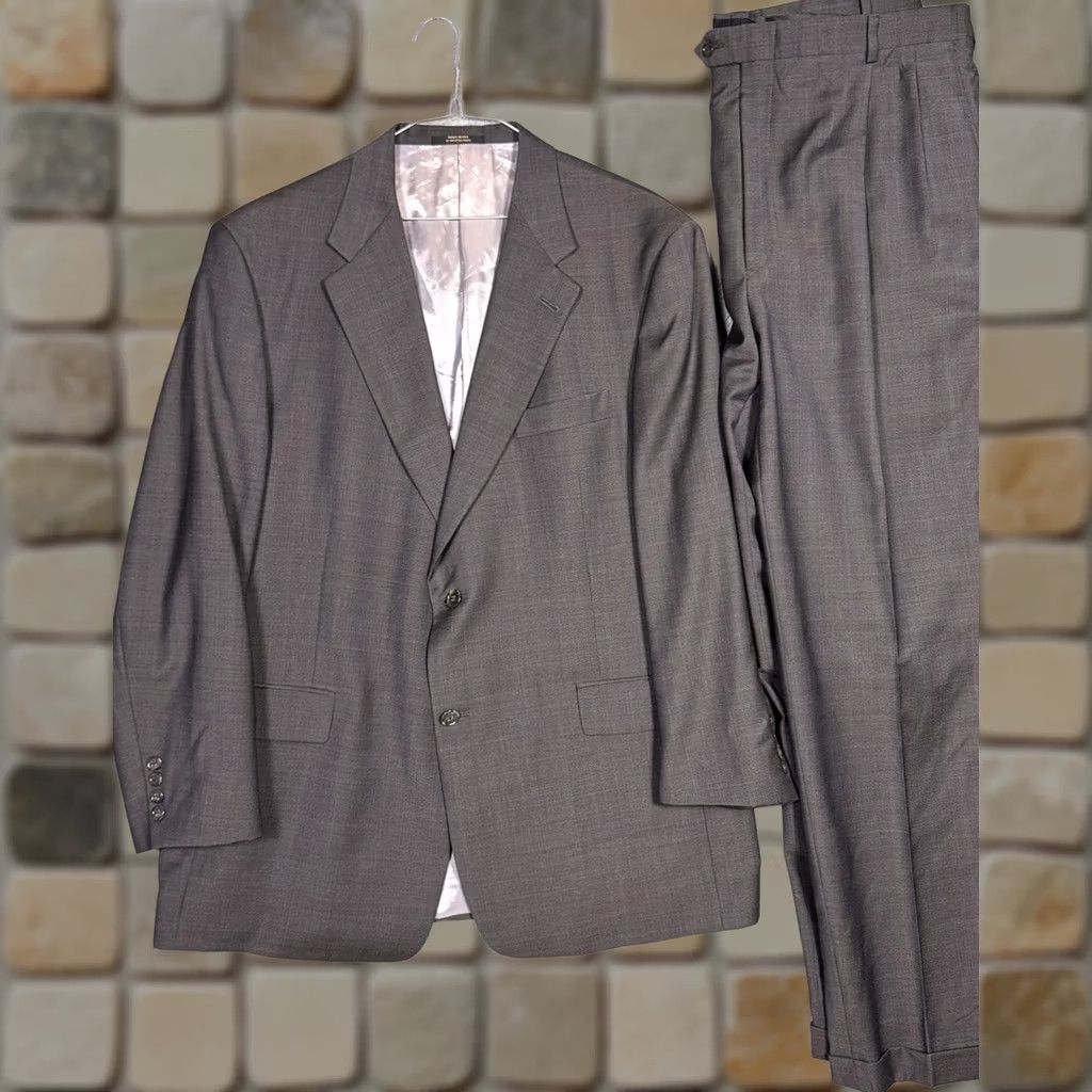 Hart Schaffner Marx Hart Schaffner Marx Gold Trumpeter Suit Mens 46R 42x32 Wool 2 Piece Set Cuffed Size 46R - 1 Thumbnail
