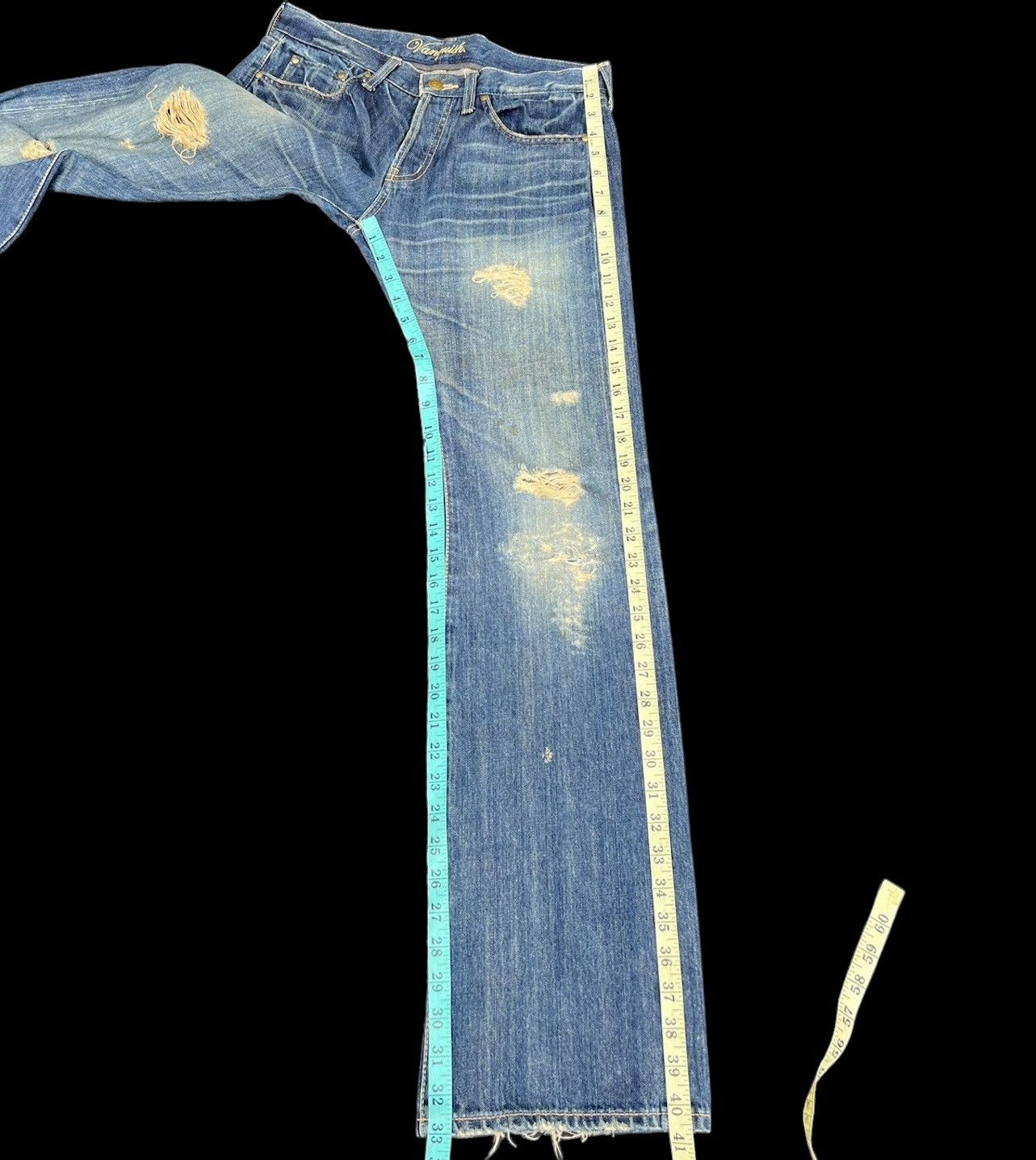 Vintage Vintage Vanquish Gold Japan Rips Mud Denim Dirty Flare Jeans Size US 29 - 5 Thumbnail