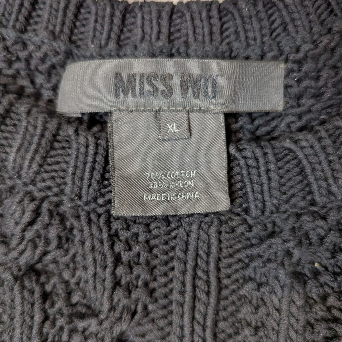 Other Miss Wu Mixed Knit Sweater Black & Ivory Cable Knit Size XL / US 12-14 / IT 48-50 - 4 Thumbnail