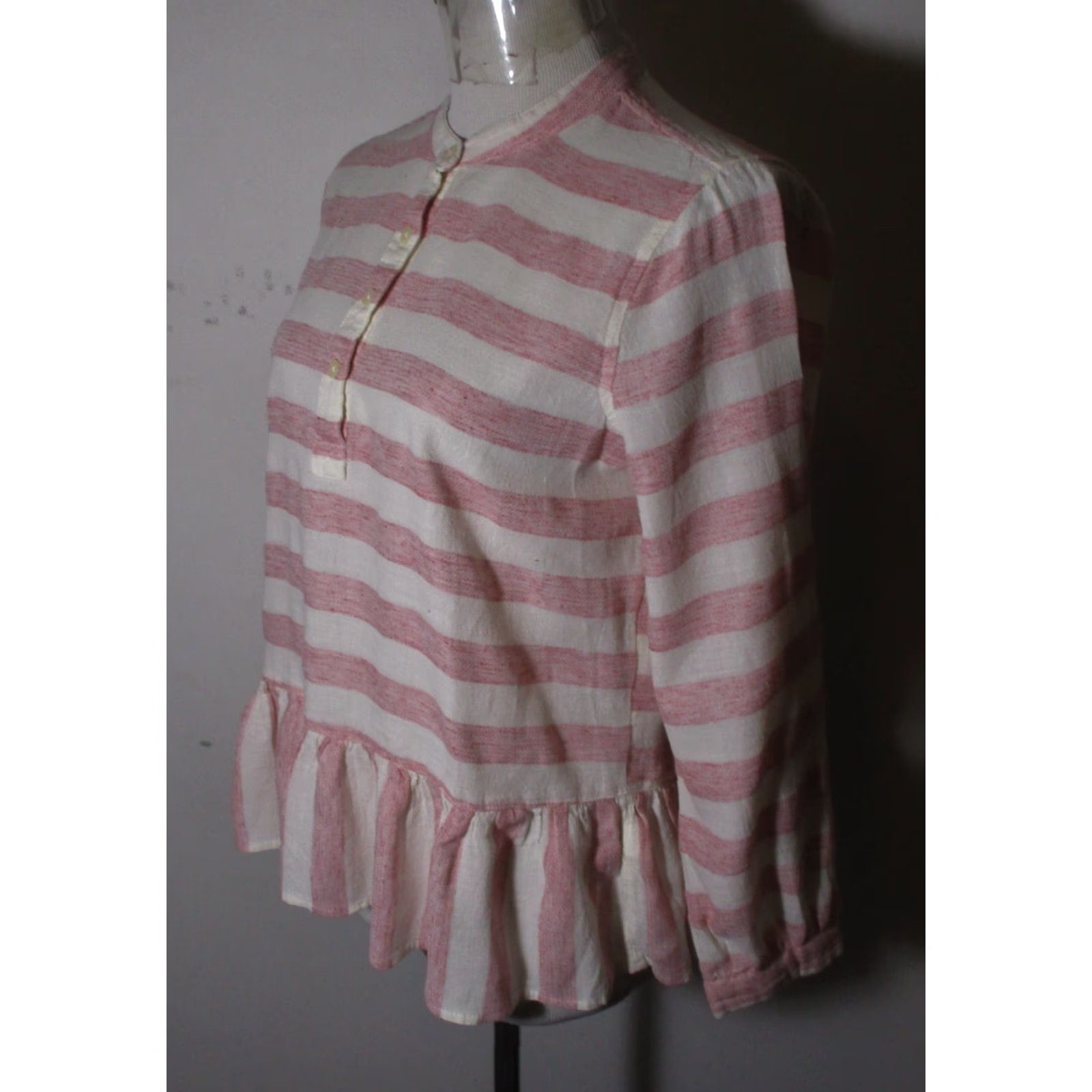 Lucky Brand LUCKY BRAND Pink Beige Pleated Hem Top M Shirt Womens Long Sleeve Button-Up V-Neck Knit Cotton Casual All Seasons Size M / US 6-8 / IT 42-44 - 4 Thumbnail