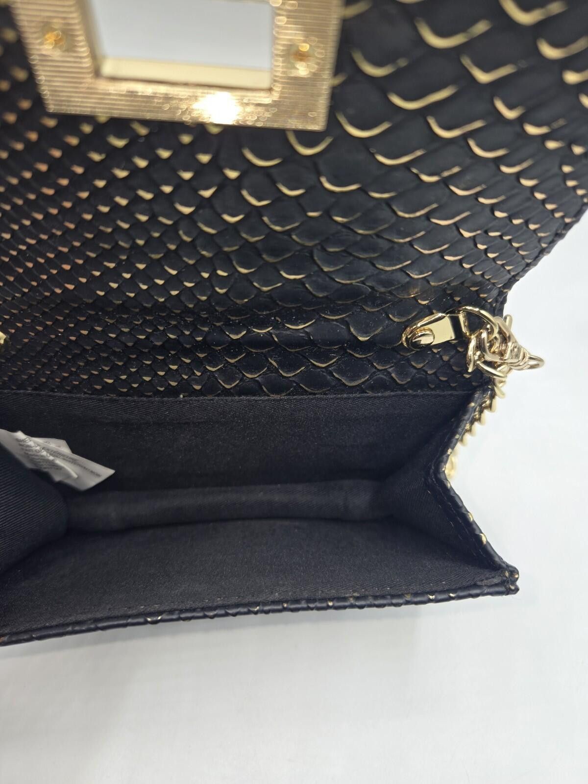 Target Basics Black Faux Snakeskin Crossbody Purse with Gold Chain Strap Size ONE SIZE - 6 Thumbnail
