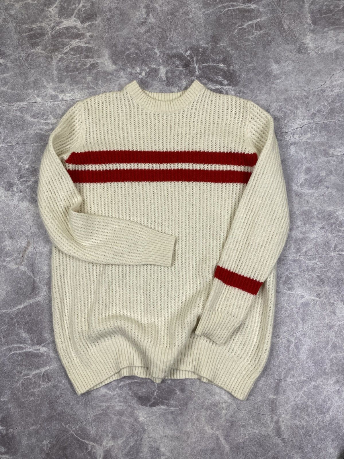 Bella Freud Bella Freud Wool White Cream Red Stripe Sweater Size: S Size S / US 4 / IT 40 - 1 Thumbnail
