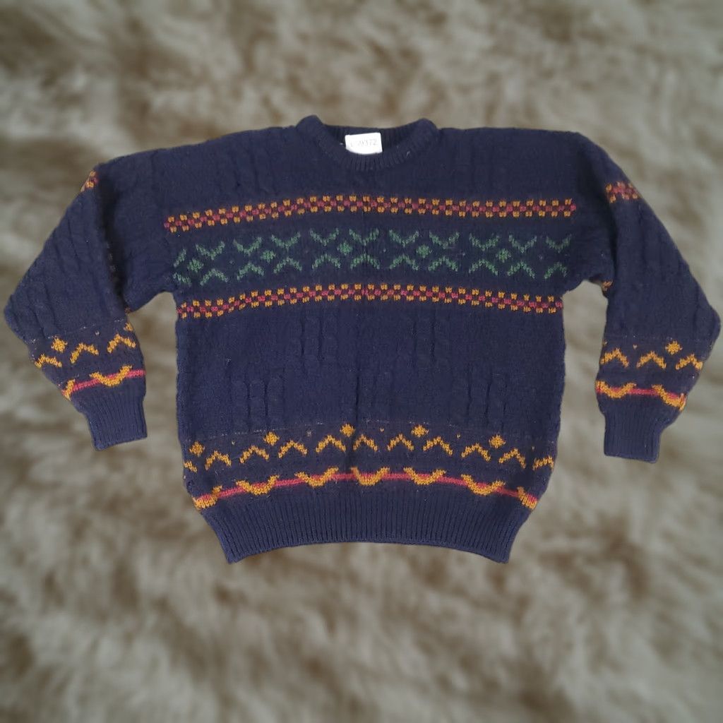 Vintage VINTAGE Carraig Donn Sweater Chunky-Knit Striped Blue Wool Adult Large Ireland Mens Size US L / EU 52-54 / 3 - 1 Thumbnail