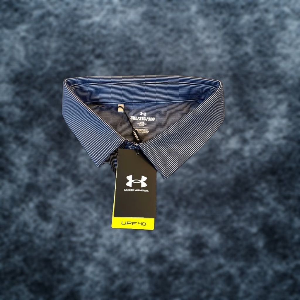 Under Armour Under Armour Golf Polo Shirt Mens 3XL Team Stripe Navy White Collared Short Sleeve Breathable Quick Dry UPF 40 Size US XXL / EU 58 / 5 - 1 Thumbnail