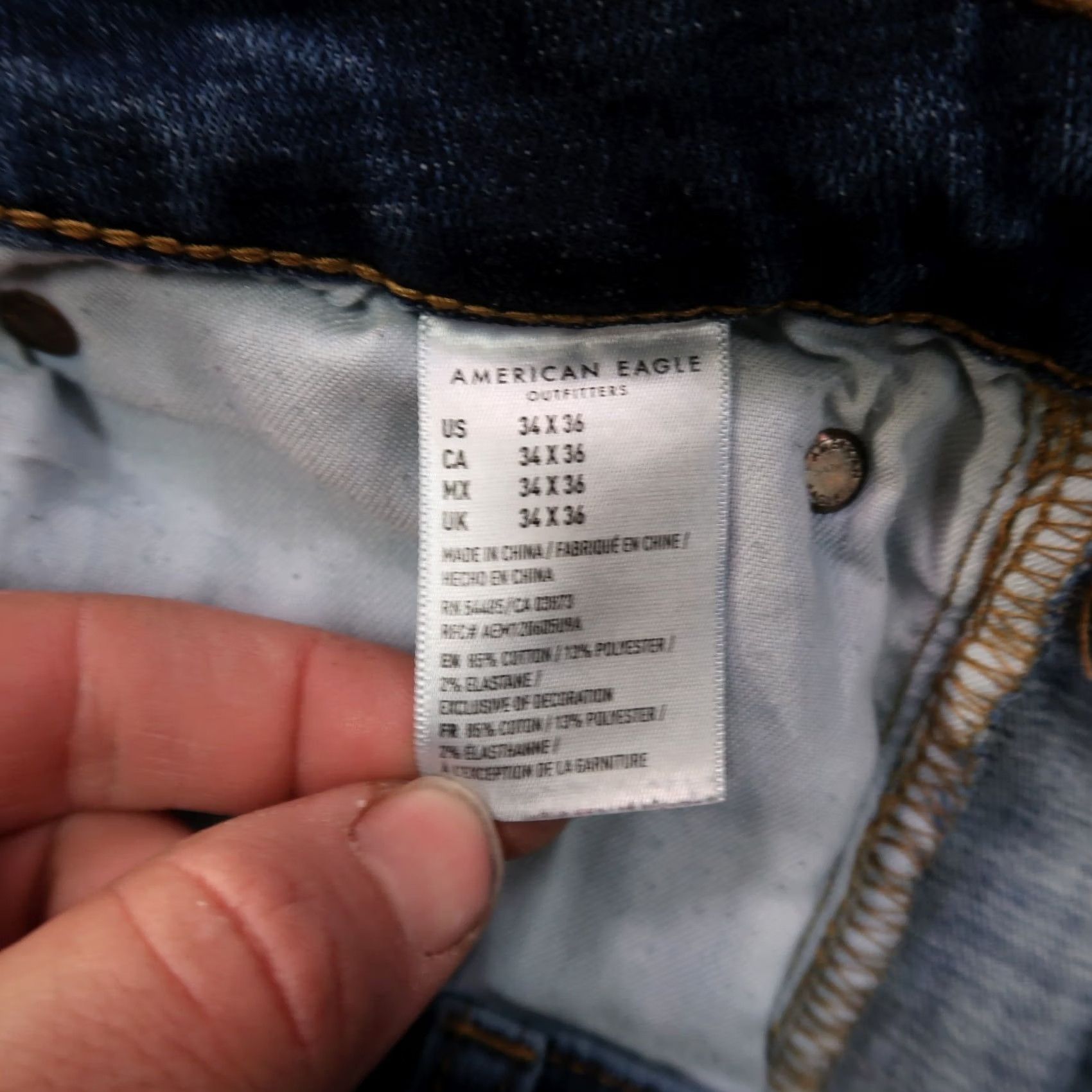 American Eagle Outfitters American Eagle Outfitters Jeans Slim 34x36 Blue Denim Distressed 5-Pocket Men’s Slim Fit Classic Straight Pant Size US 34 / EU 50 - 5 Thumbnail