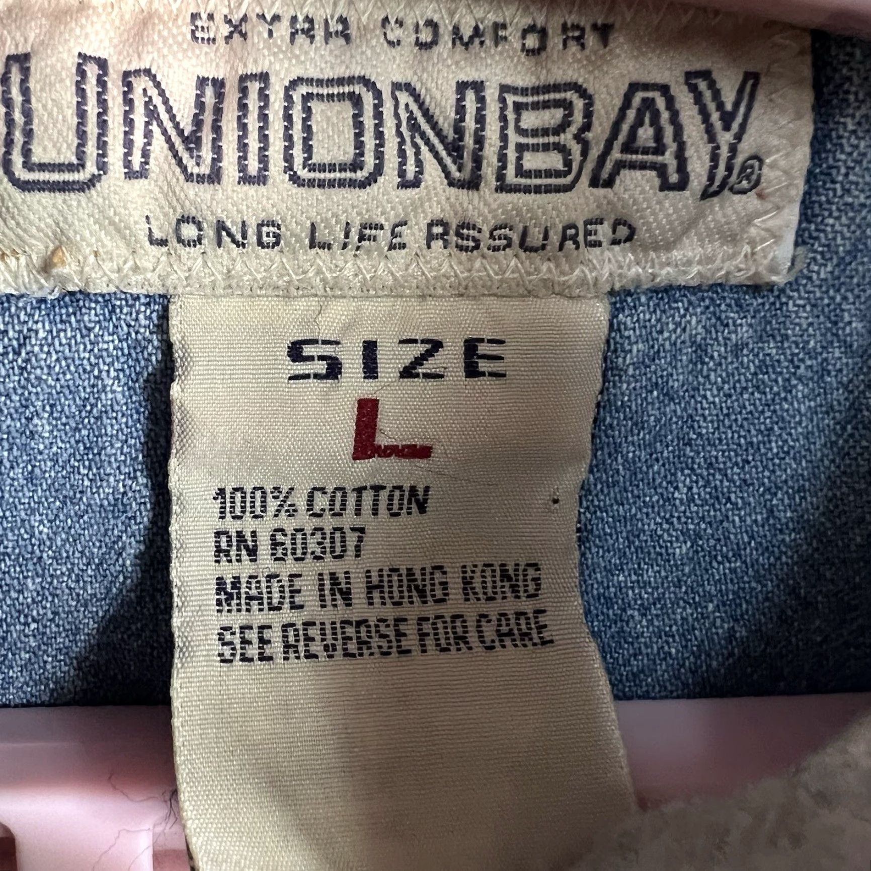 Vintage VINTAGE Union Bay Denim Hoodie Mens Size L Blue 90s Retro High Neck Button Embroidered Logo Size US L / EU 52-54 / 3 - 7 Thumbnail