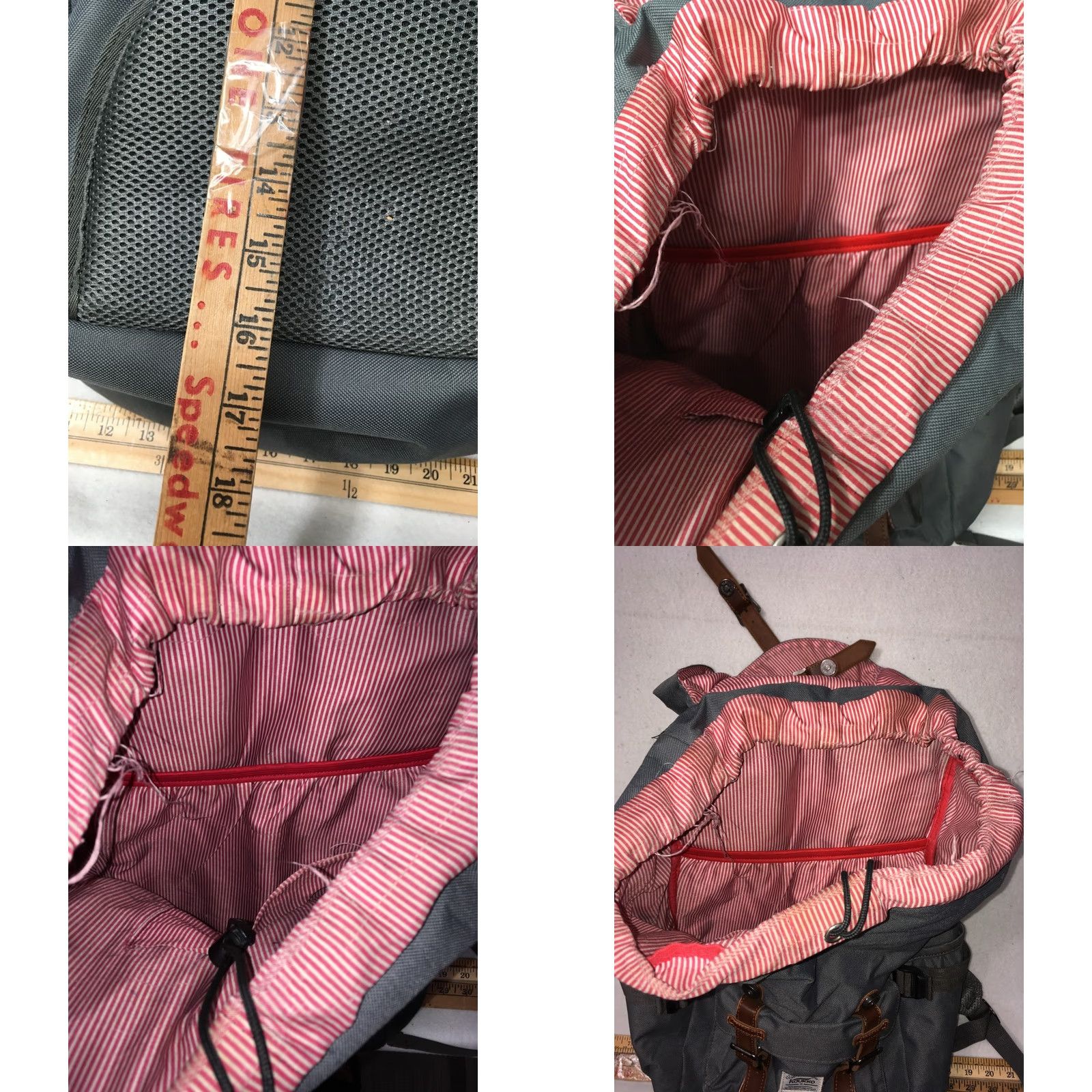Vogue VINTAGE KAUKKO Back Pack Striped Canvas Lined Large Gray/Red Men Bag Backpack Mens Sizes: Large Size ONE SIZE - 10 Thumbnail