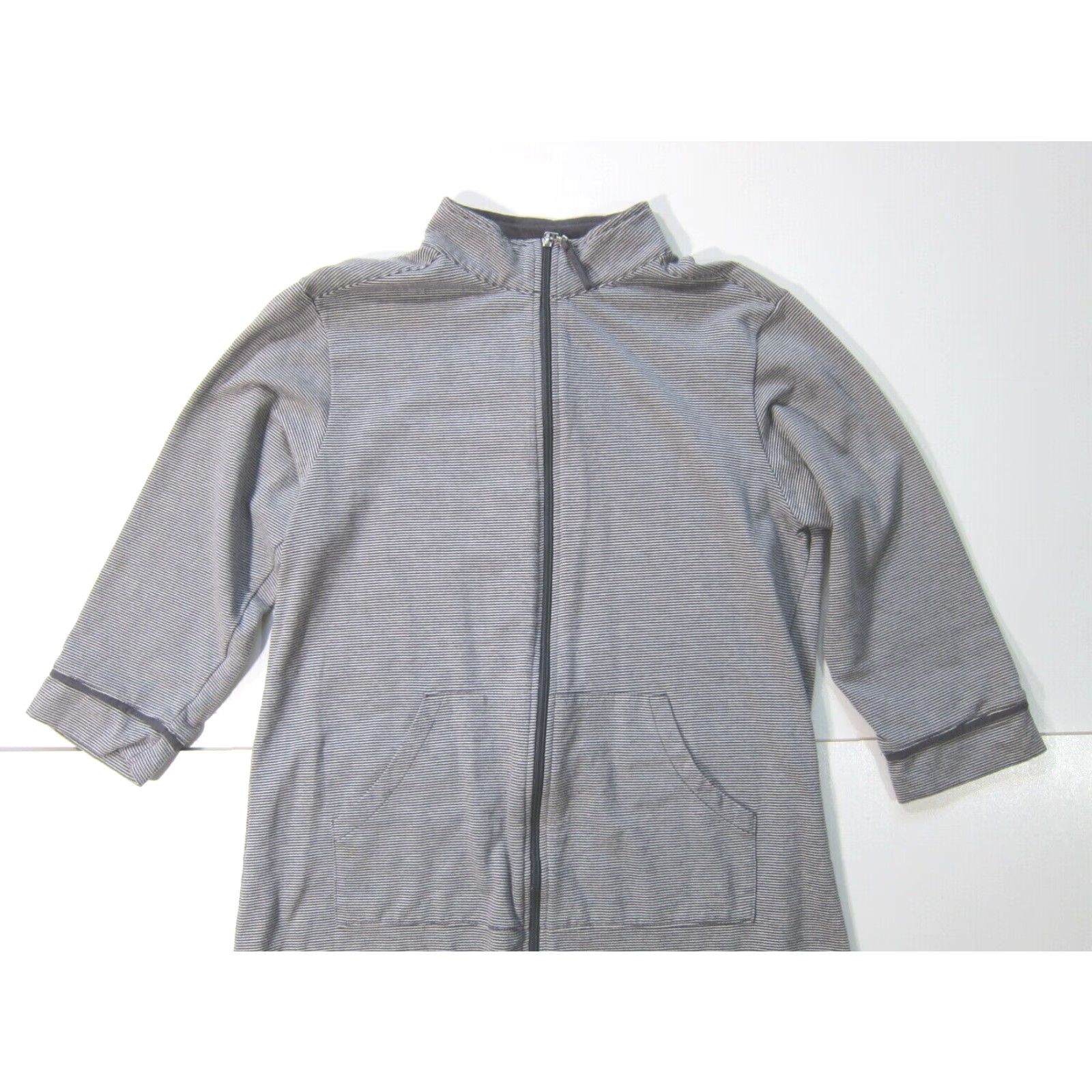 Vintage Stan Herman Cotton Stretch Jersey Grey Stripe Zip Mock Neck Pocket Robe Dress S Size S / US 4 / IT 40 - 5 Thumbnail