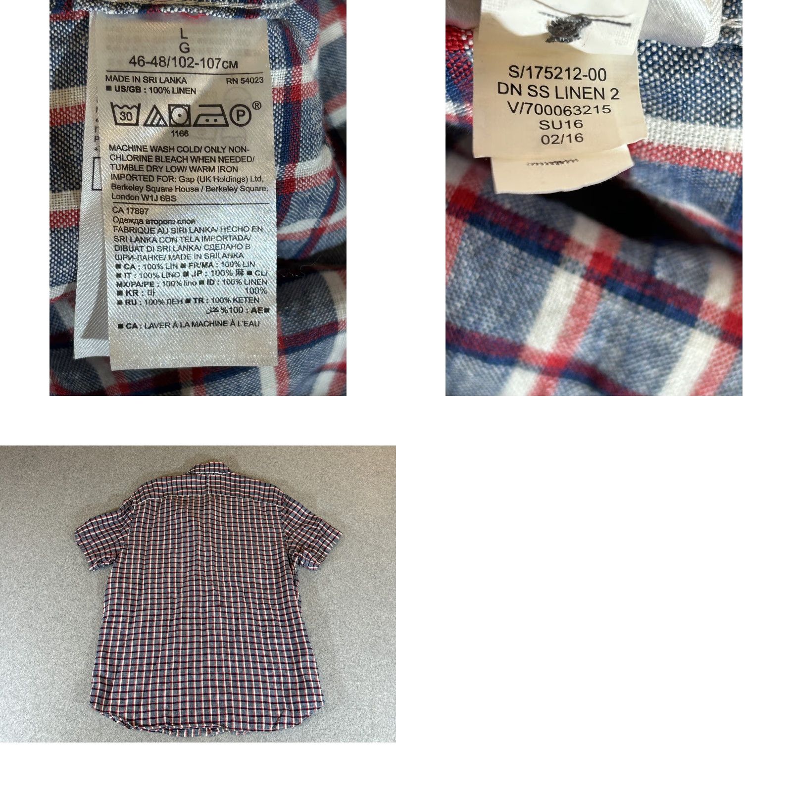 Banana Republic Banana Republic Shirt Mens Large Plaid Linen Short Sleeve Button Camp Camden Fit Size US L / EU 52-54 / 3 - 8 Thumbnail