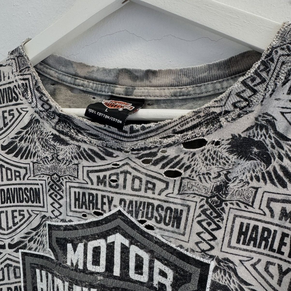 Harley Davidson Vintage 90s Harley Davidson Thrashed ERD Style Graphic Tee Size US L / EU 52-54 / 3 - 3 Thumbnail