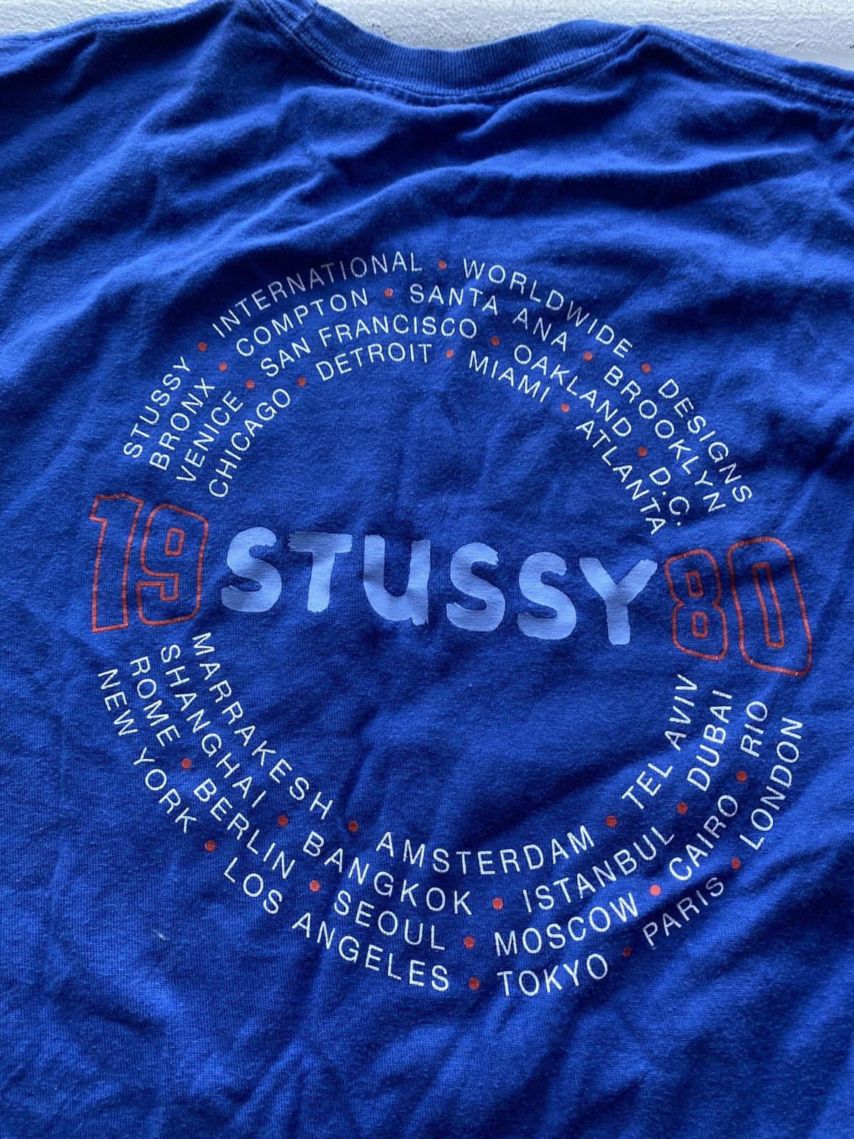 Stussy × Vintage 00s Stussy Worldwide Blue Tour 1980 Logo T Shirt Mens Small Size US S / EU 44-46 / 1 - 6 Thumbnail