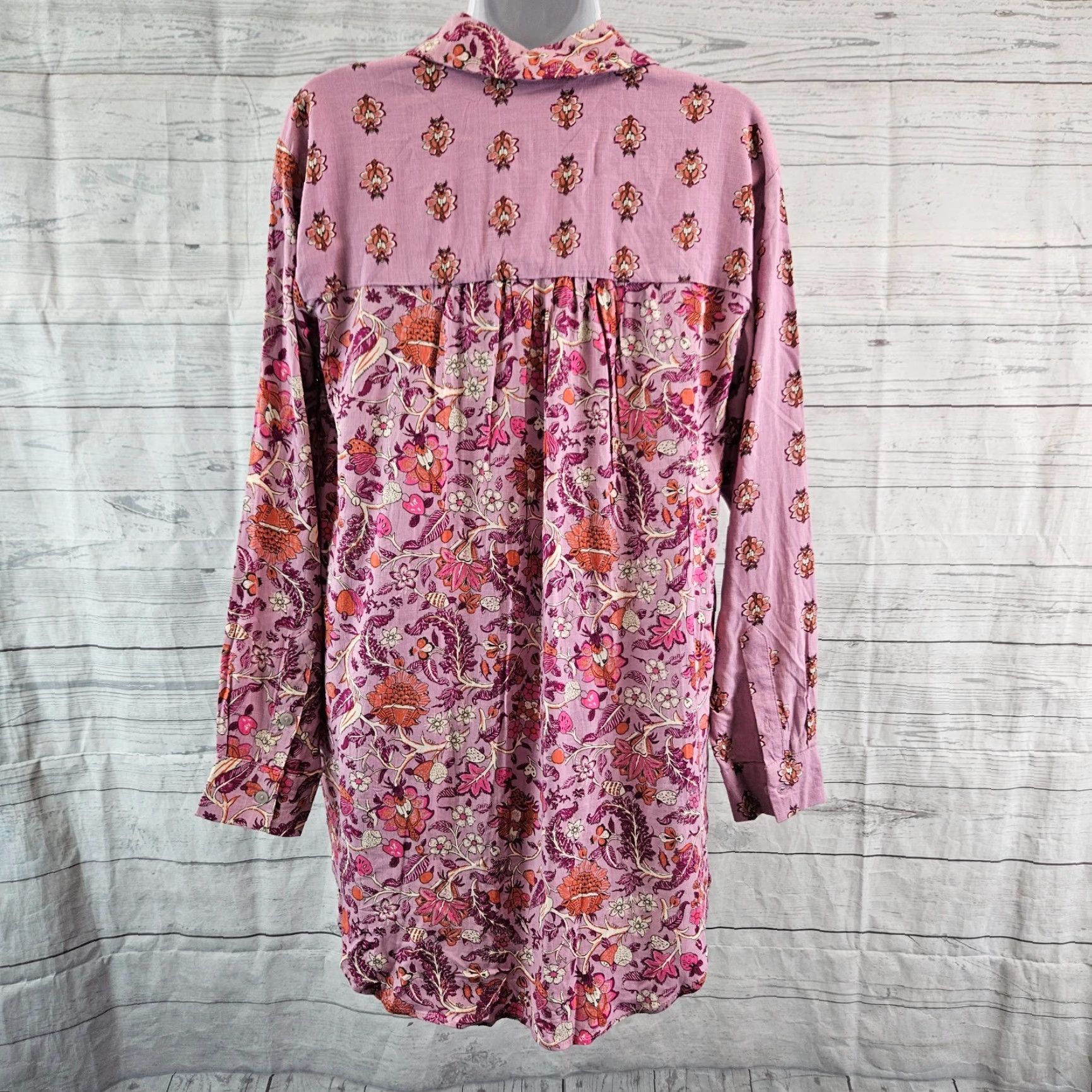 Vintage Knox Rose Womens Button Front Tunic Top S Purple Floral Long Sleeve Linen Rayon Size S Size S / US 4 / IT 40 - 4 Thumbnail
