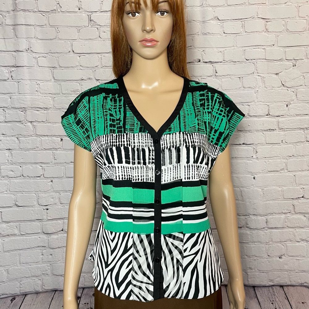 Other Un Jour Ailleurs Button Front Green Black Top Size 1 US S Size S / US 4 / IT 40 - 1 Thumbnail