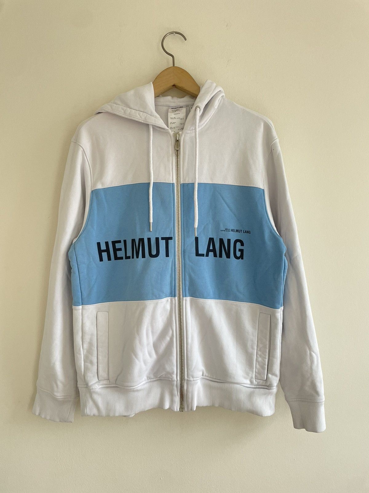 image of Helmut Lang Shayne Oliver White Zip Front Hoodie Sky Blue Panel Size Sm, Men's