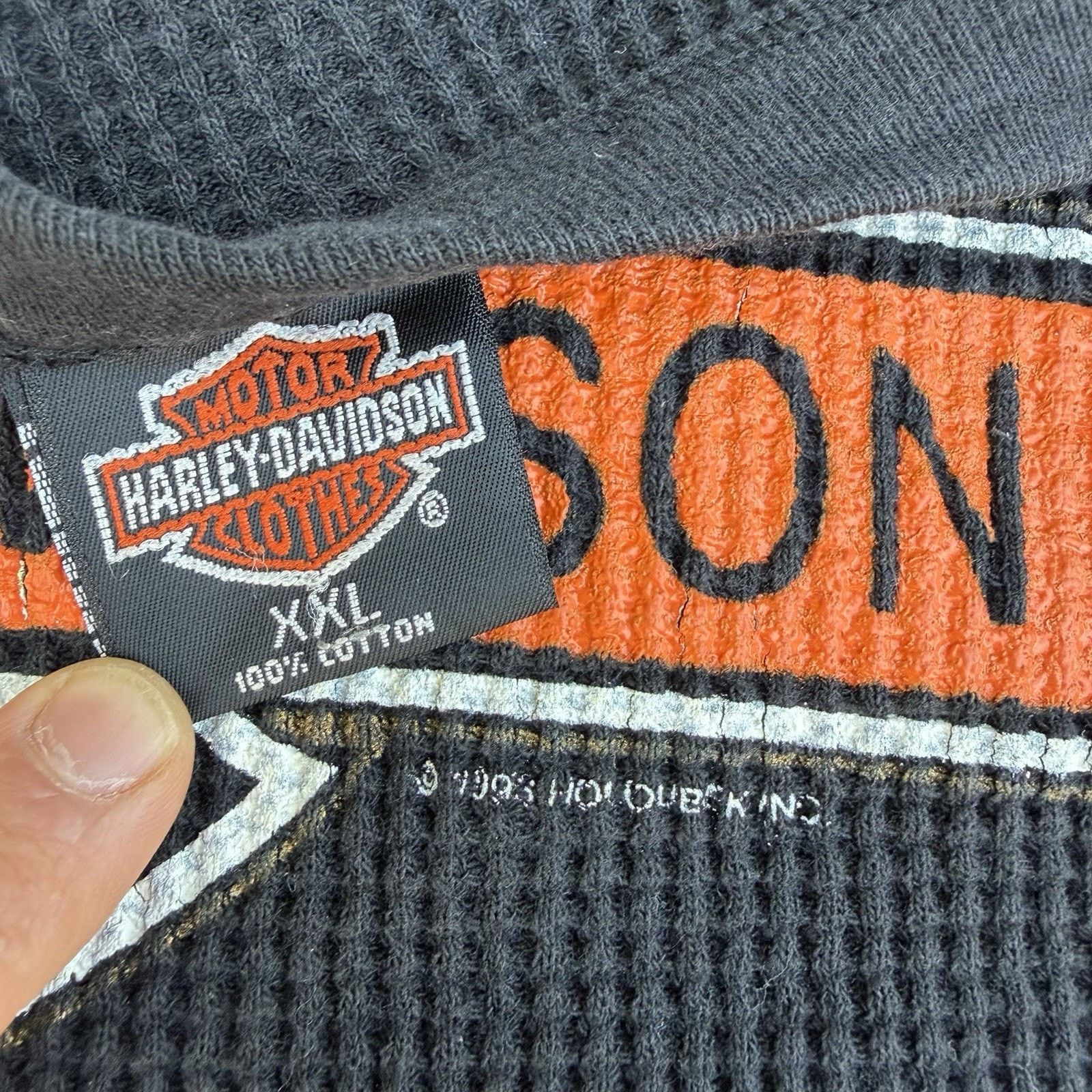 Harley Davidson × Vintage Vintage 90s Harley Davidson Black Thermal Waffle Knit Shirt Size US XXL / EU 58 / 5 - 5 Thumbnail