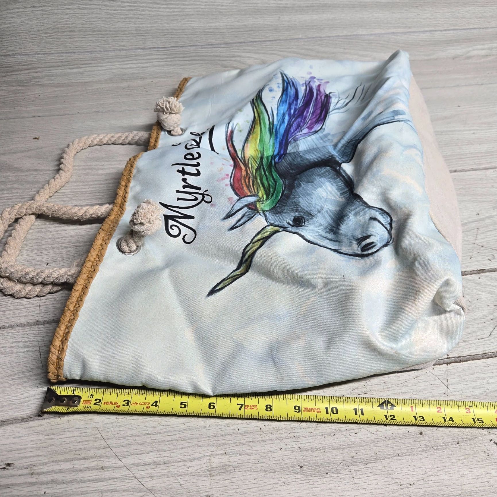 Vintage Myrtle Beach Tote Bag Canvas Beach Unicorn White Rope Straps Large Womens Bag Beach Tote Bag Cream Canvas Eco Friendly Logo 90s? Size ONE SIZE - 7 Thumbnail