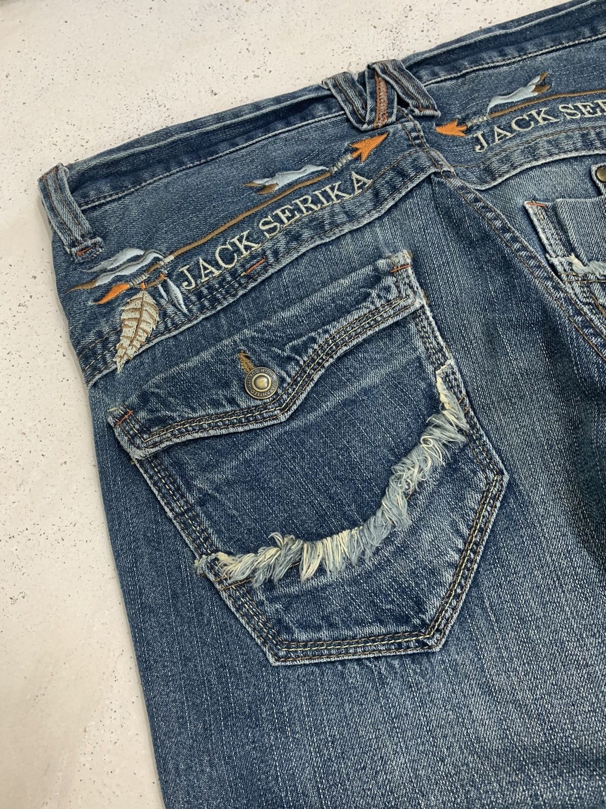 Hysteric Glamour × Japanese Brand Jack Serika Distressed Flare Whisker Arrow Embroidery Y2K Size US 33 - 15 Thumbnail