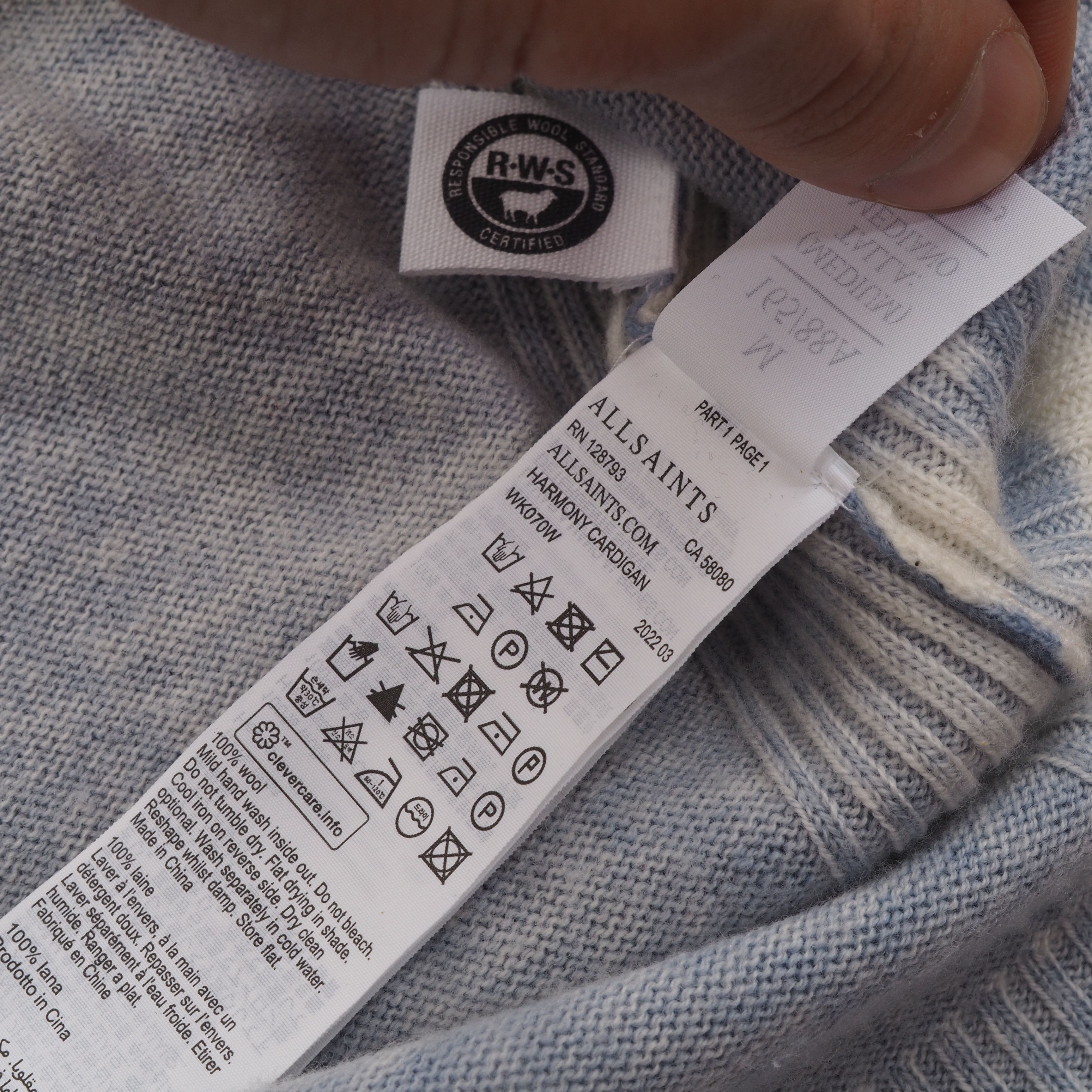 Allsaints AllSaints Tie-Dye Blue Sky Harmony Merino Wool Cardigan Size M / US 6-8 / IT 42-44 - 7 Thumbnail
