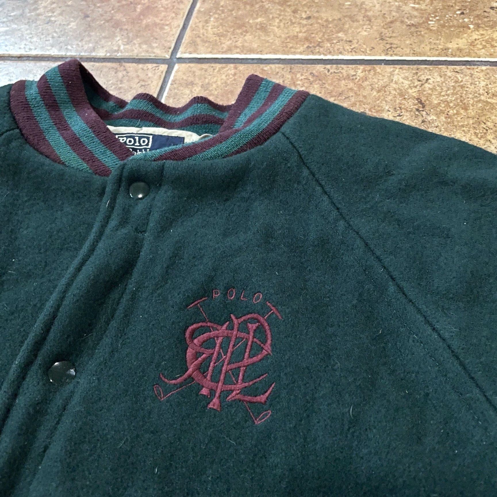 Polo Ralph Lauren VTG Polo Ralph Lauren Bomber Jacket XL Green Wool Scribble Crest 80s 90s Mens Jacket Size US XL / EU 56 / 4 - 2 Thumbnail