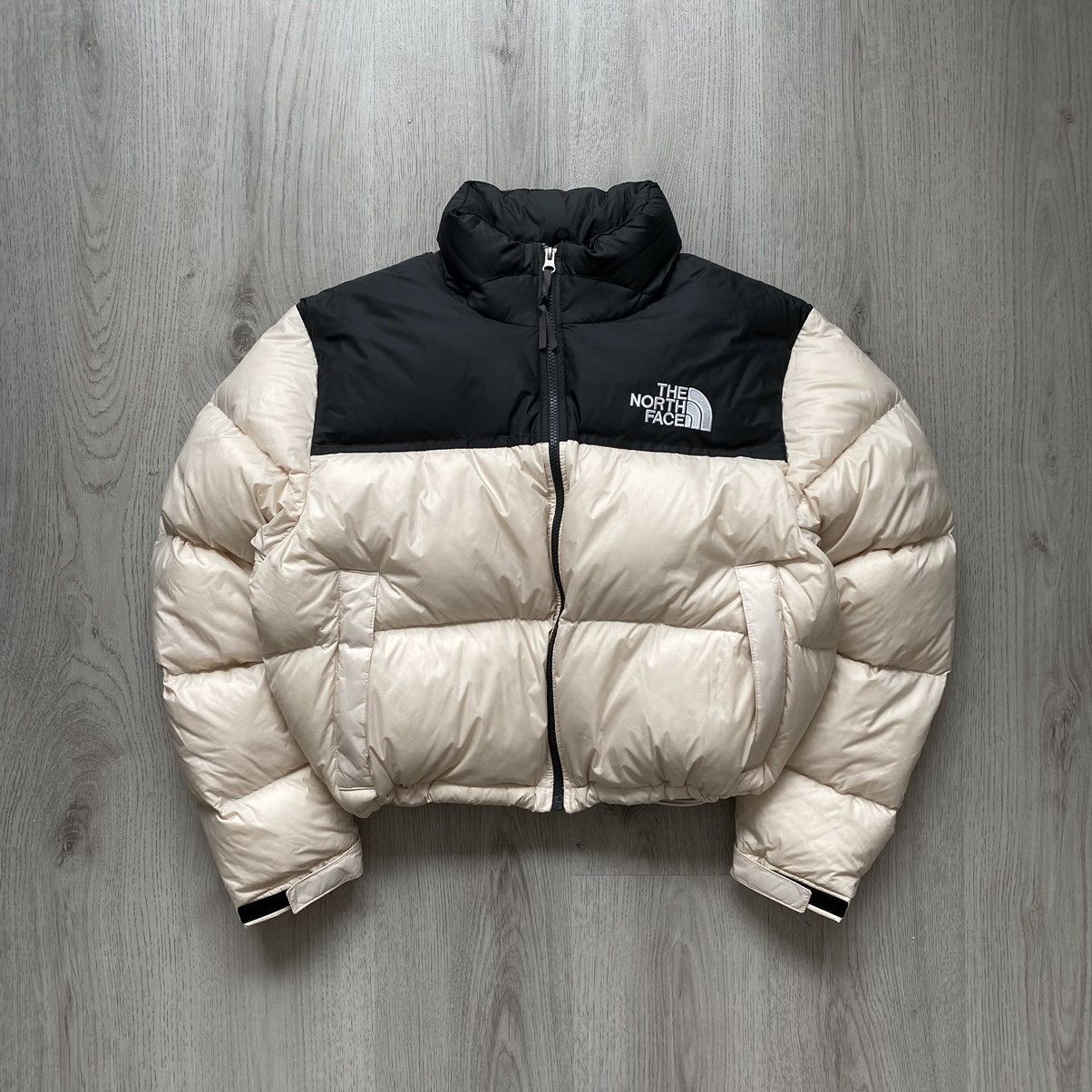 image of The North Face Nuptse Crop 700 Puffer Down Jacket Cropped in Beige, Women's (Size XL)