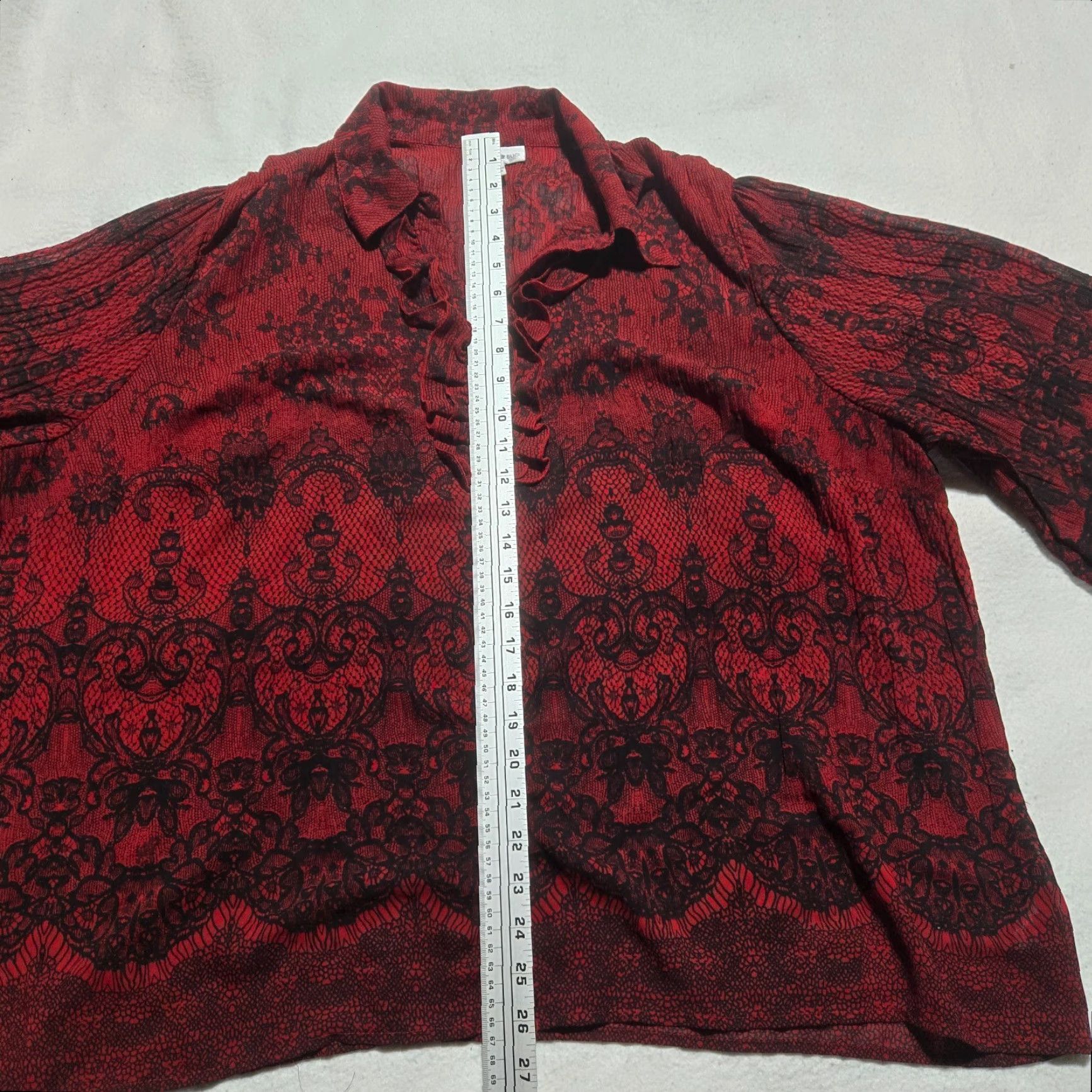 Vintage Fashion Bug Shirt Adults Womens 18 Red All-Over Floral Print 3/4 Sleeve Button Up Henley Bohemian Woman Size XXL / US 16-18 / IT 52-54 - 7 Thumbnail