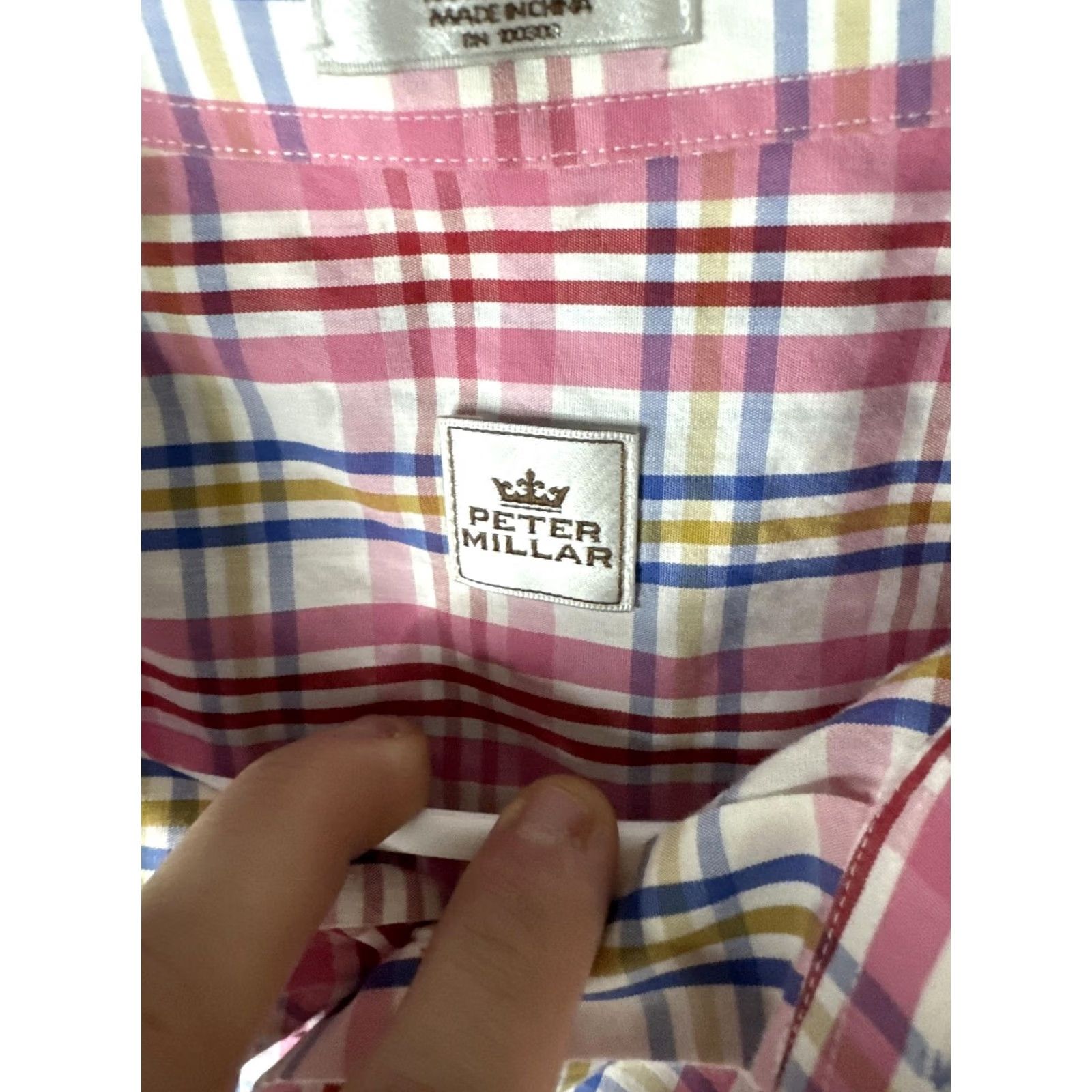 Peter Millar Peter Millar Shirt Mens XL Pink Blue Plaid Button Front Long Sleeve Cotton Size US XL / EU 56 / 4 - 7 Thumbnail
