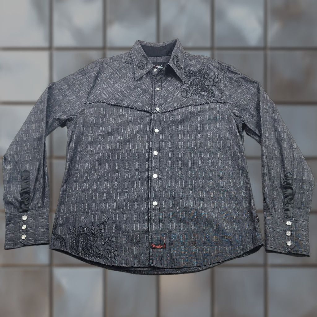 Fender Fender Custom Shop Shirt Mens XL Gray Western Snap Dragon Embroidered Shirt Size US XL / EU 56 / 4 - 1 Thumbnail