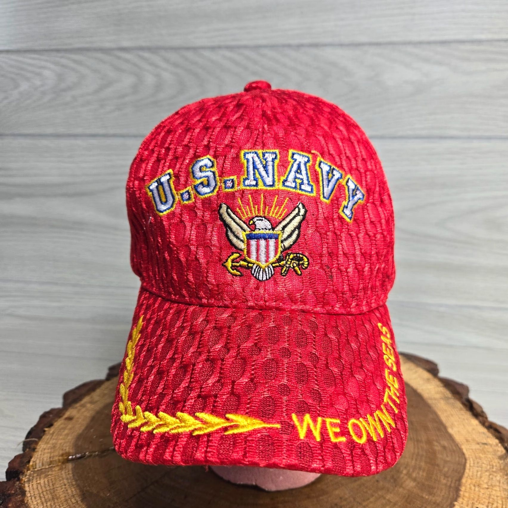 Vintage U.S. Navy Hat Men We Own the Seas Red Adjustable Embroidered Cap Hat Size ONE SIZE - 2 Thumbnail